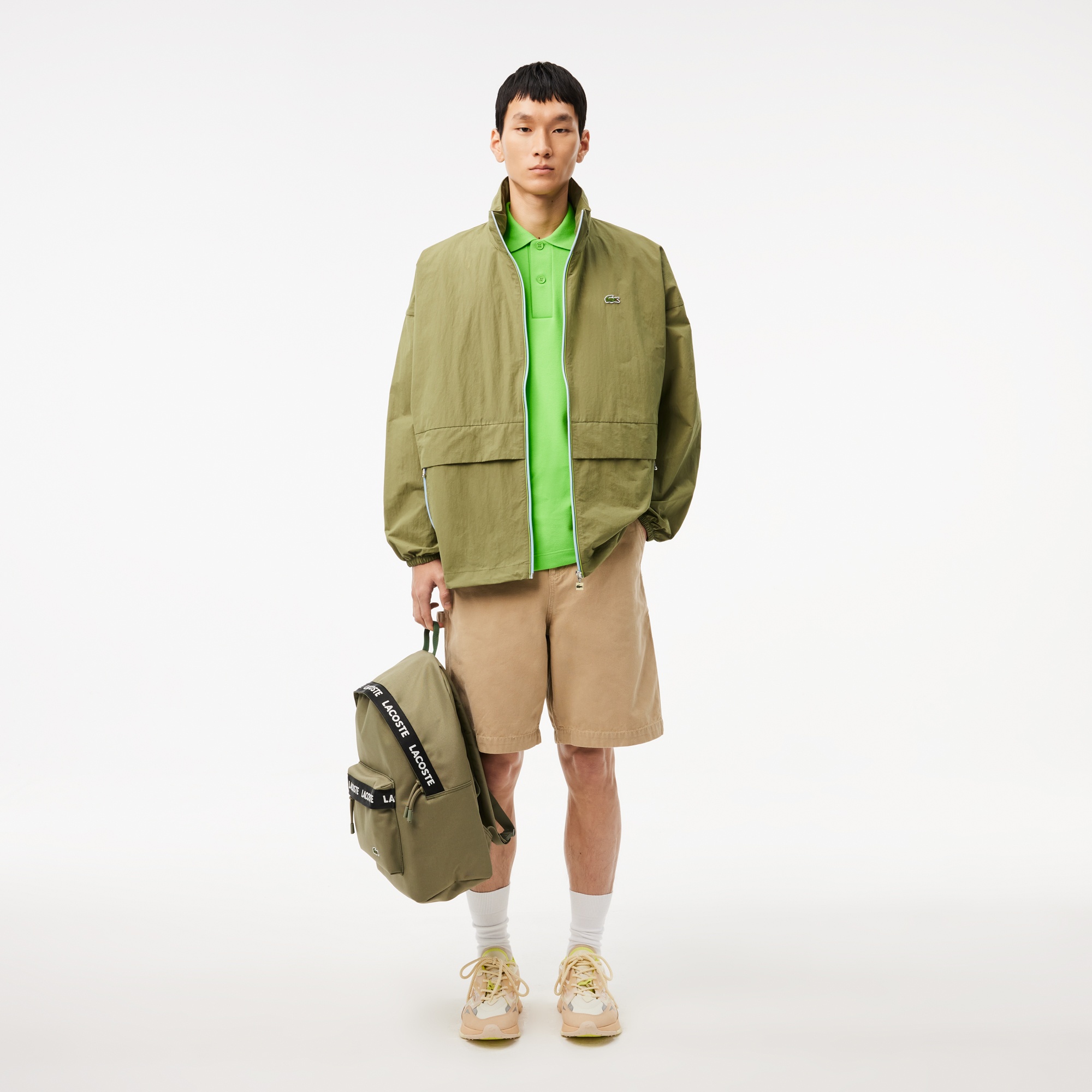 Lacoste Erkek Relaxed Fit Dik Yaka Haki Yağmurluk