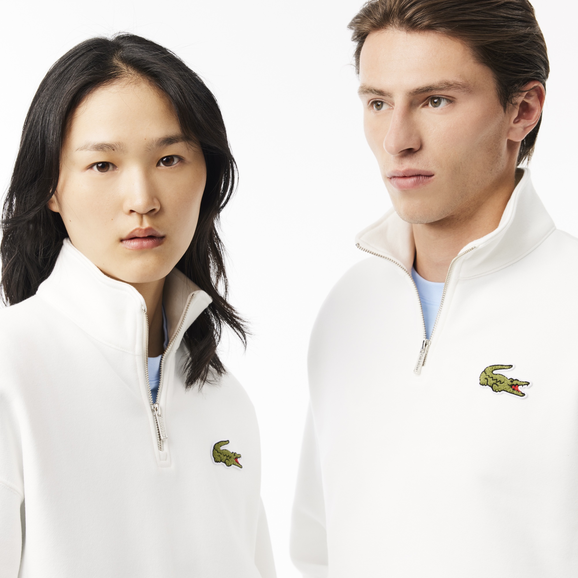 Lacoste Unisex Loose Fit Yarım Fermuarlı Beyaz Organik Pamuk Sweatshirt