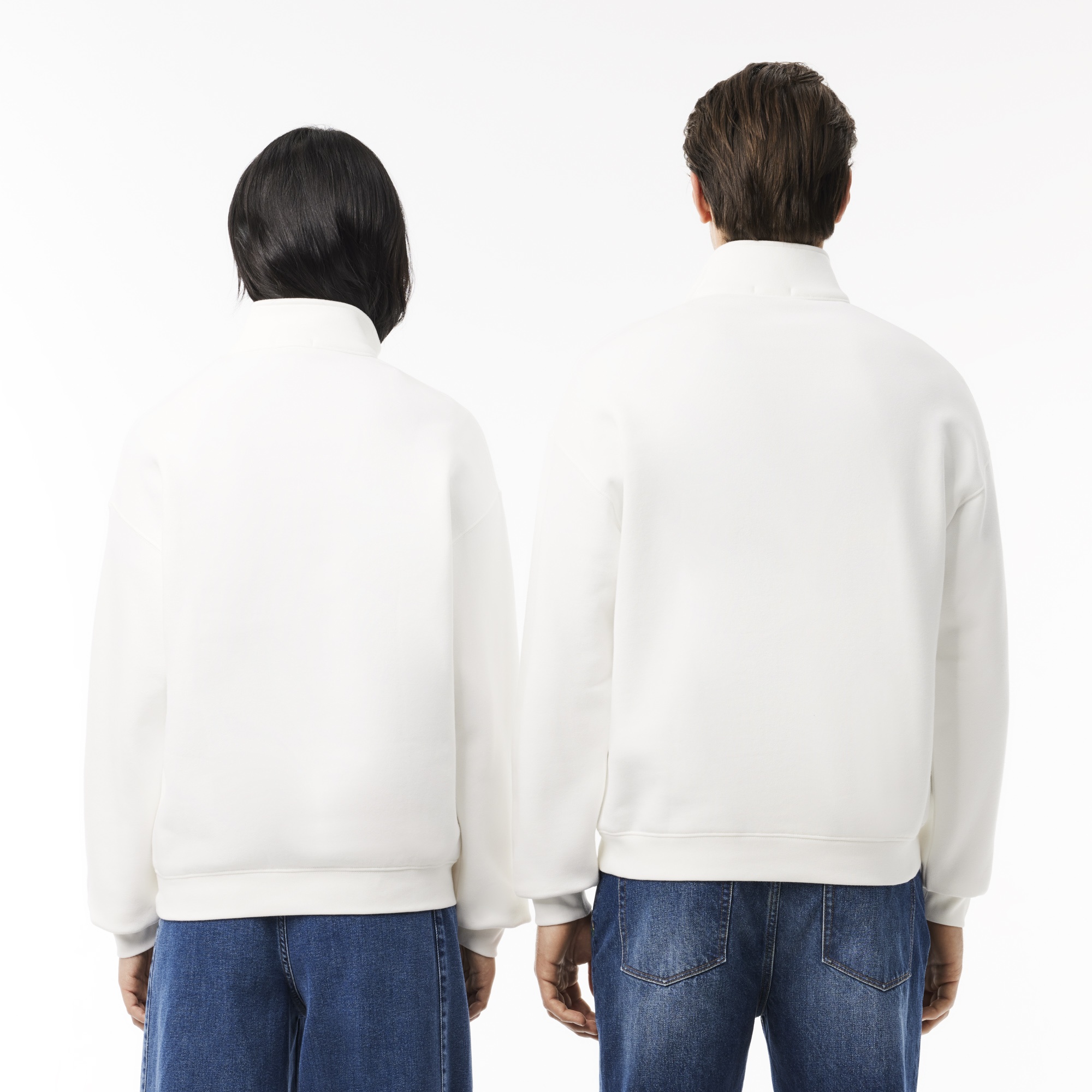 Lacoste Unisex Loose Fit Yarım Fermuarlı Beyaz Organik Pamuk Sweatshirt