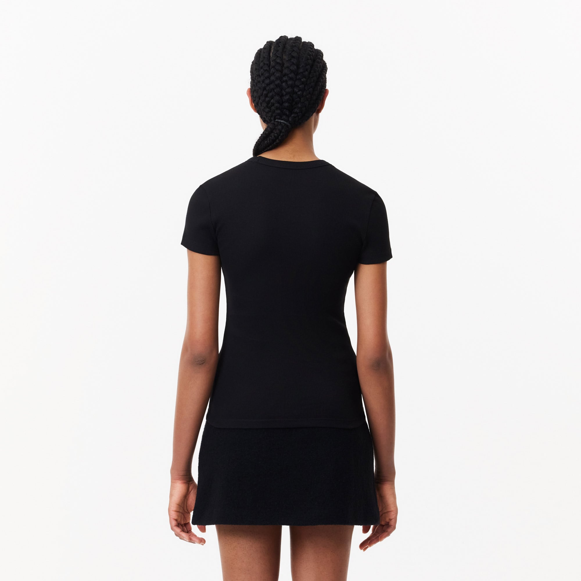 Lacoste Kadın Slim Fit Bisiklet Yaka Siyah T-Shirt görsel 3
