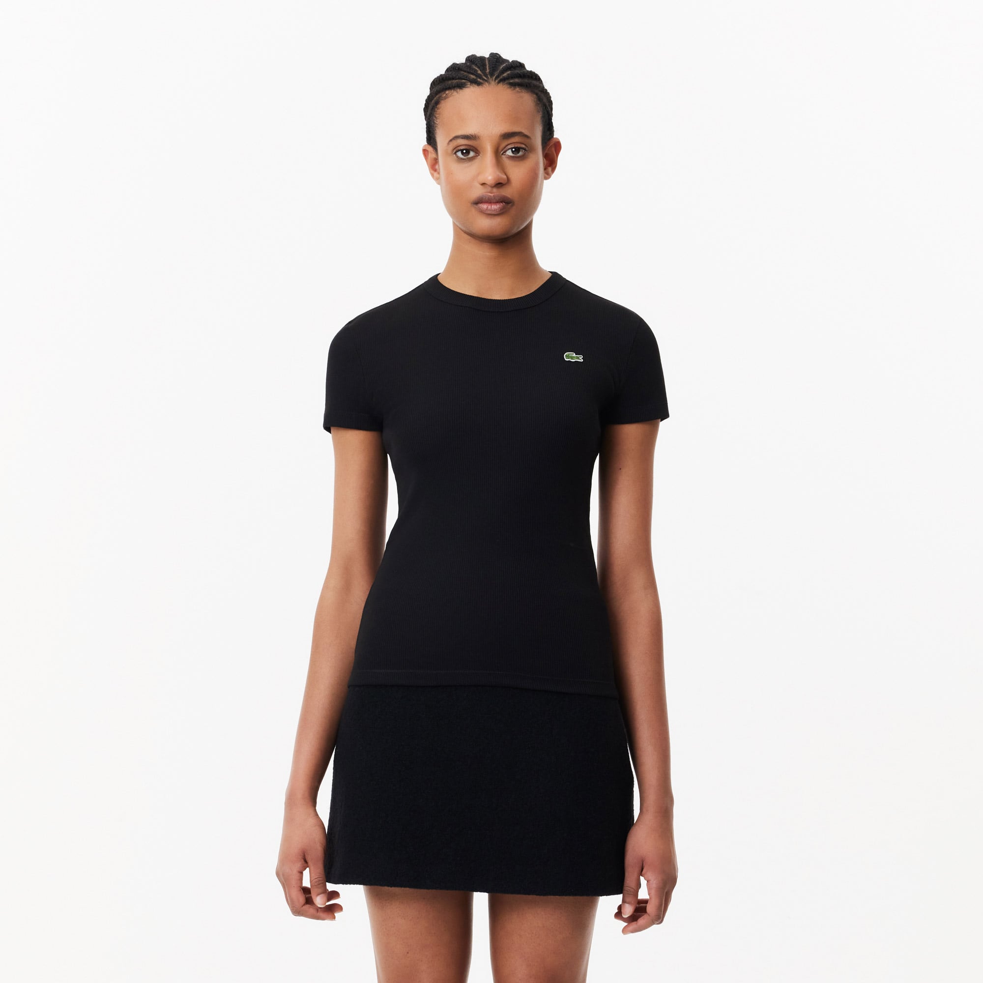 Lacoste Kadın Slim Fit Bisiklet Yaka Siyah T-Shirt