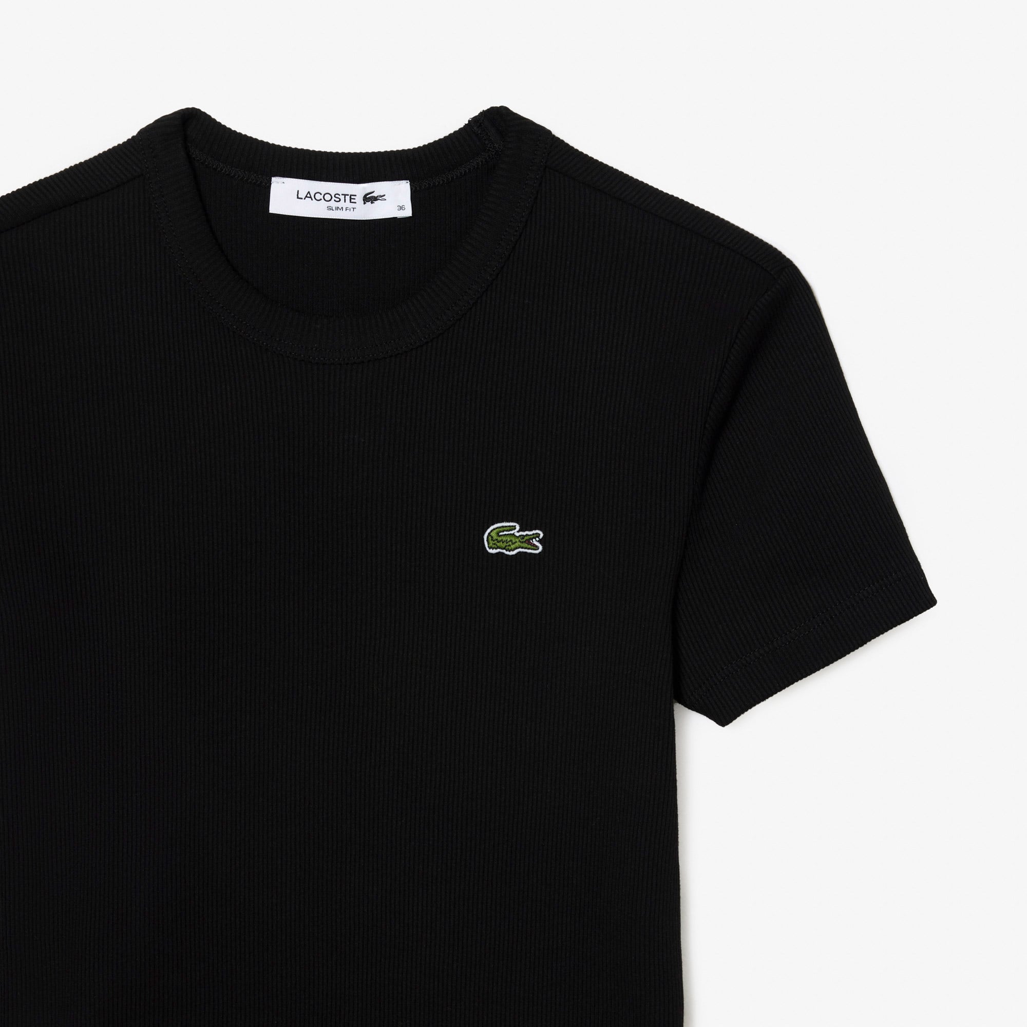 Lacoste Kadın Slim Fit Bisiklet Yaka Siyah T-Shirt görsel 6