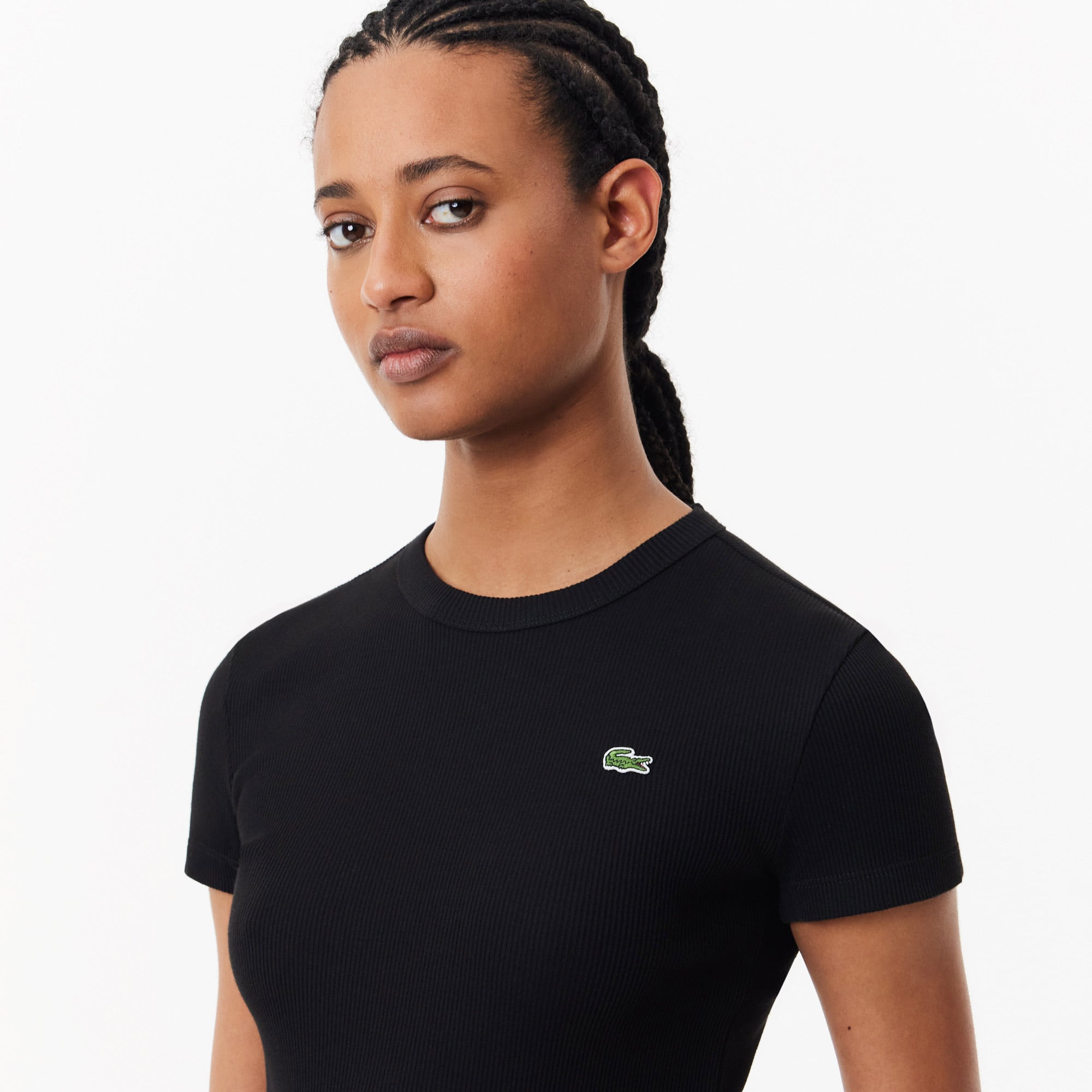 Lacoste Kadın Slim Fit Bisiklet Yaka Siyah T-Shirt görsel 2