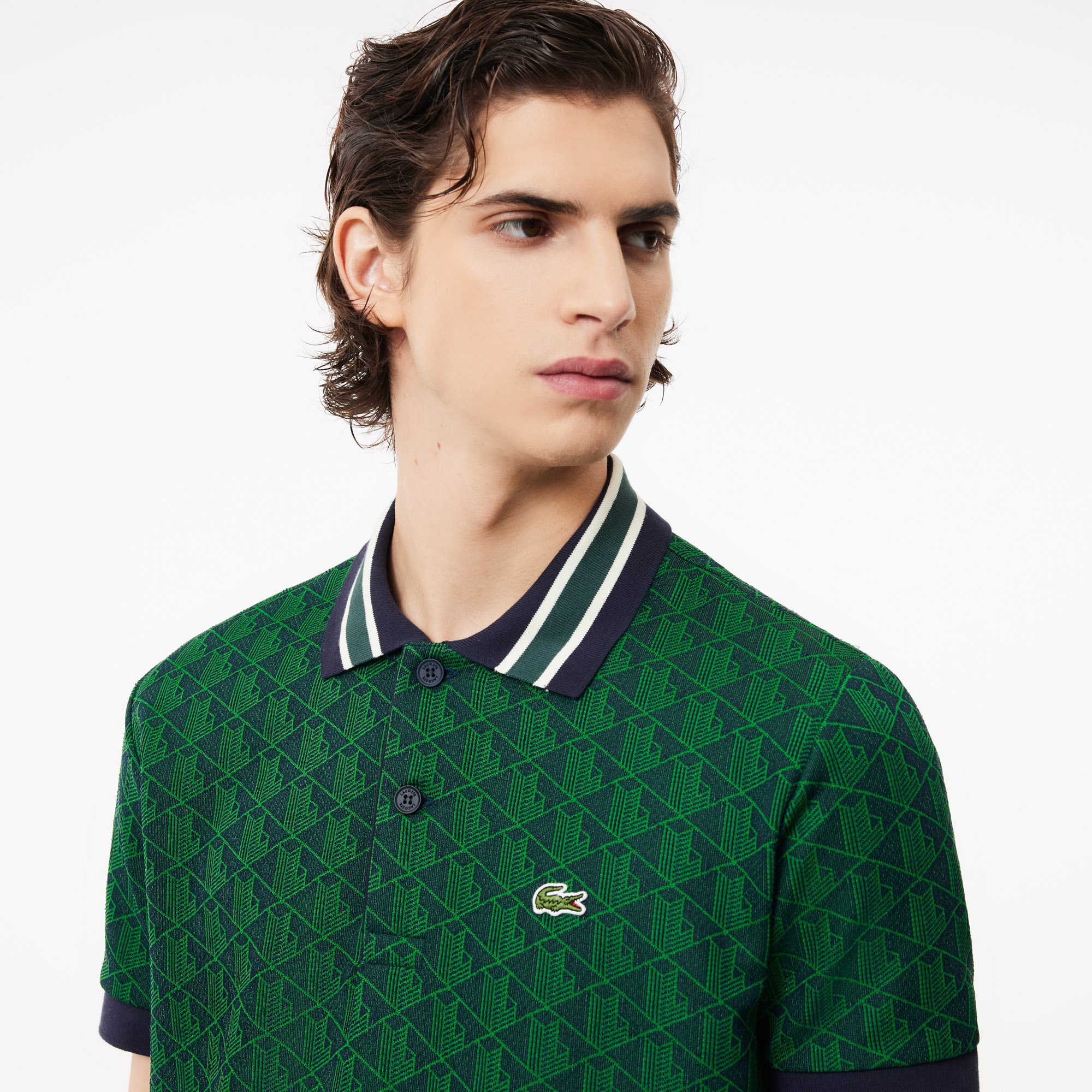 Lacoste Monogram Erkek Classic Fit Yeşil Polo