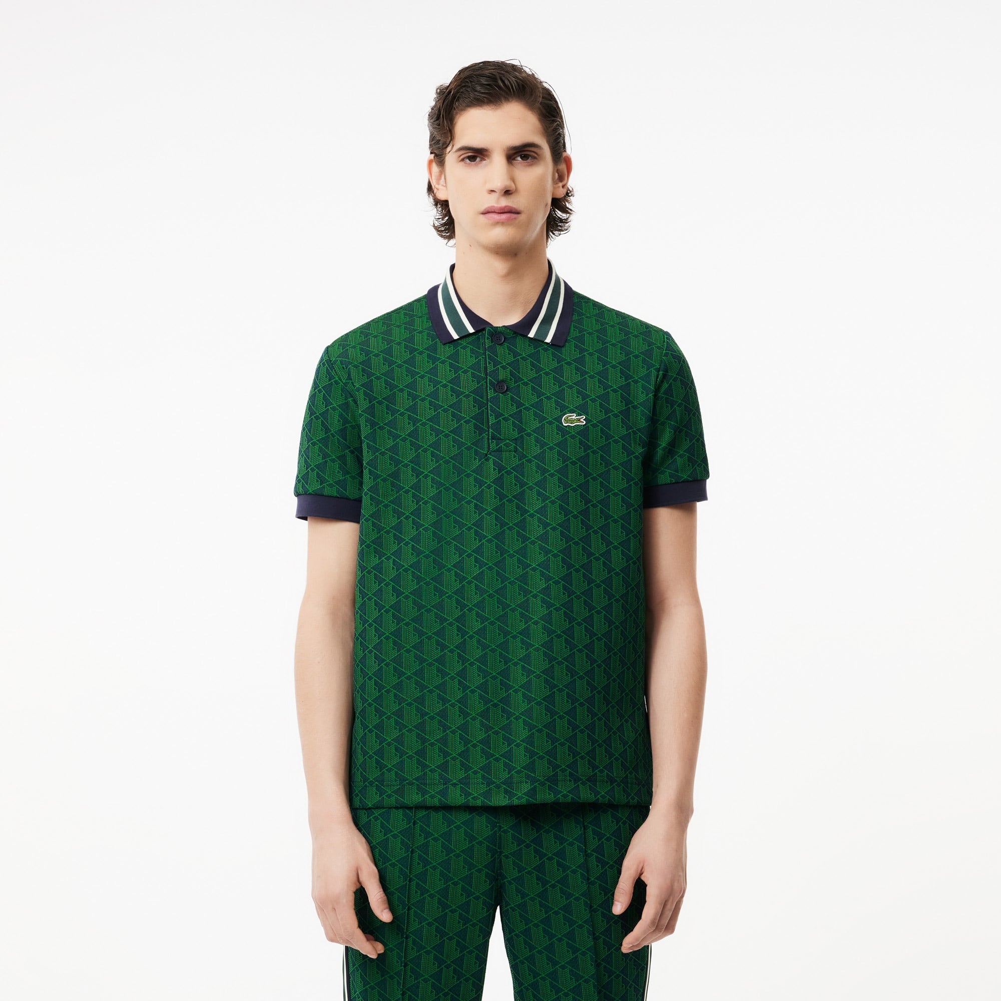 Lacoste Monogram Erkek Classic Fit Yeşil Polo