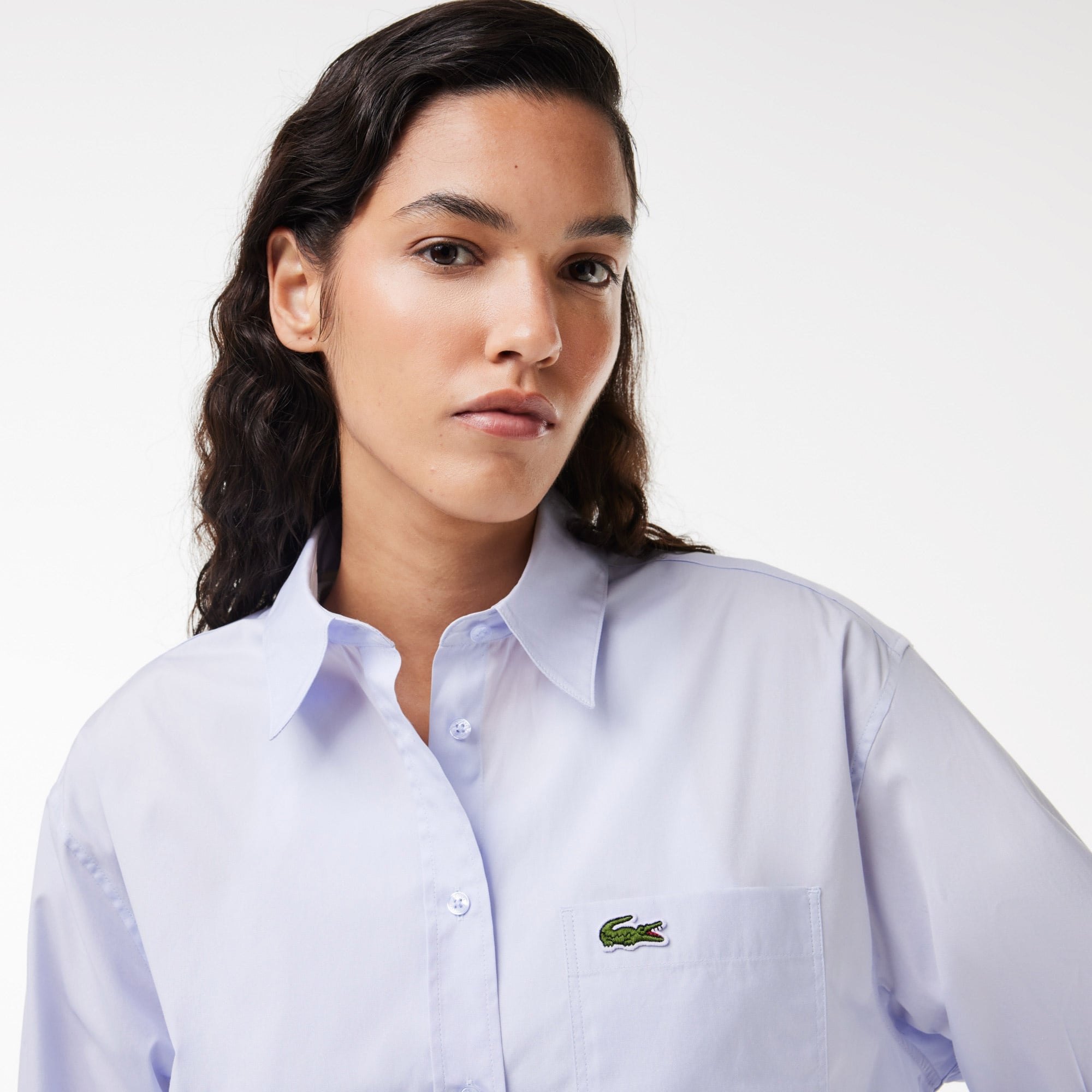 Lacoste Kadın Oversize Çizgili Mavi Gömlek