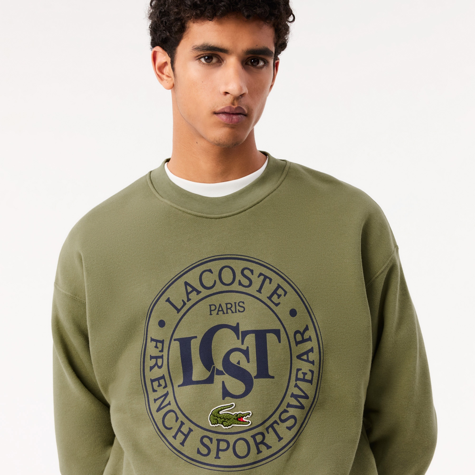 Lacoste Erkek Loose Fit Bisiket Yaka Baskılı Haki Sweatshirt