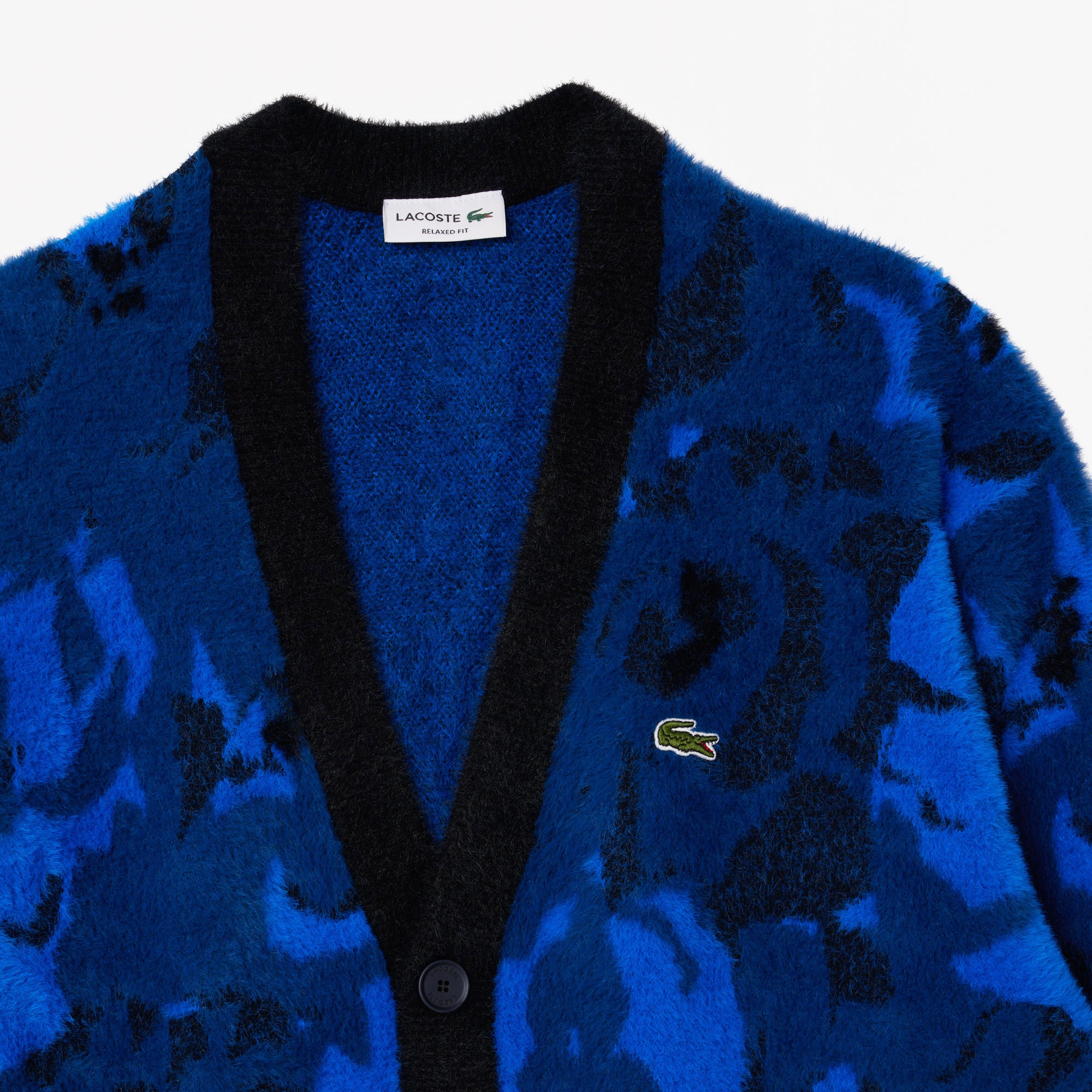 Lacoste Erkek Relaxed Fit V Yaka Desenli Lacivert Hırka