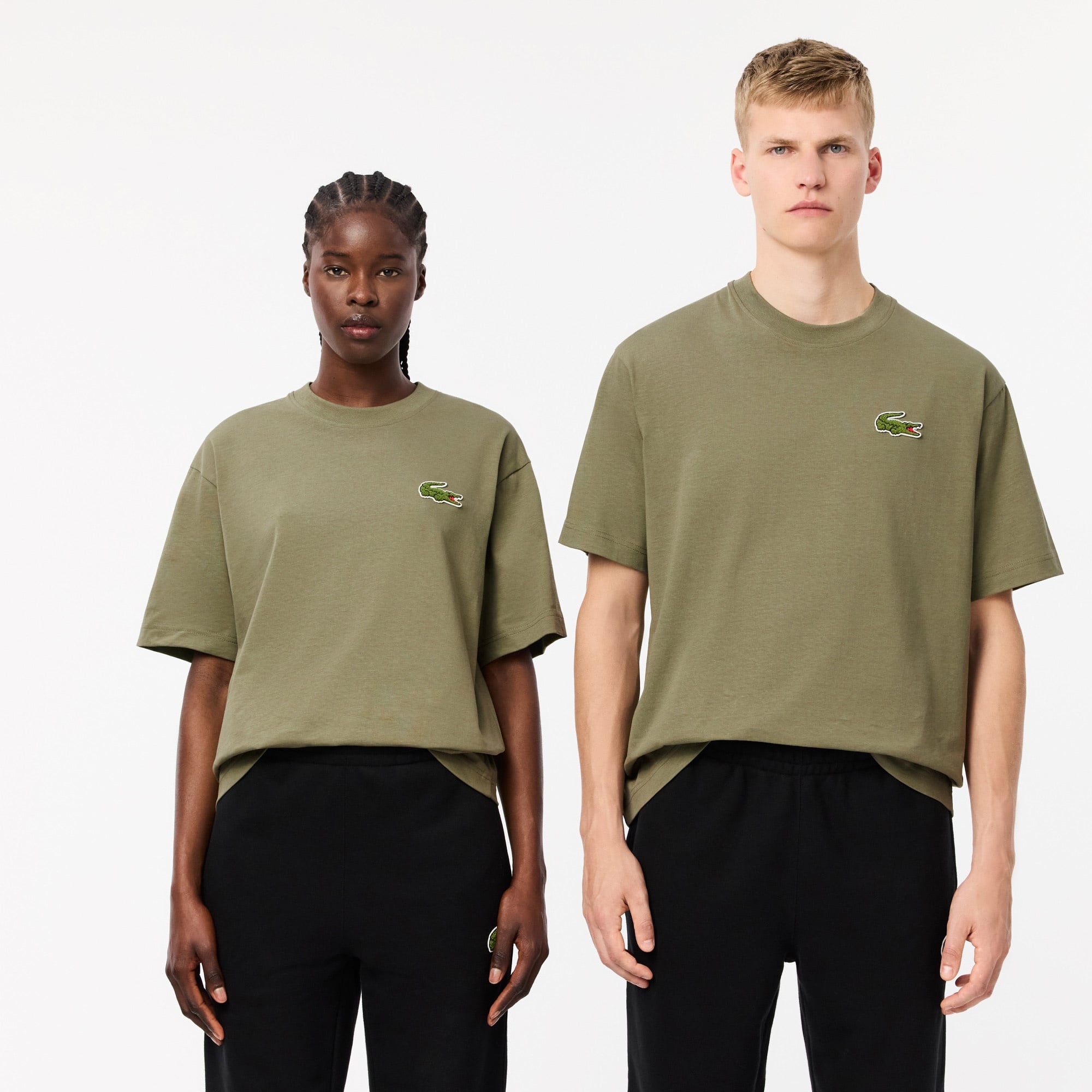 Lacoste Unisex Loose Fit Bisiklet Yaka Organik Pamuk Haki T-Shirt