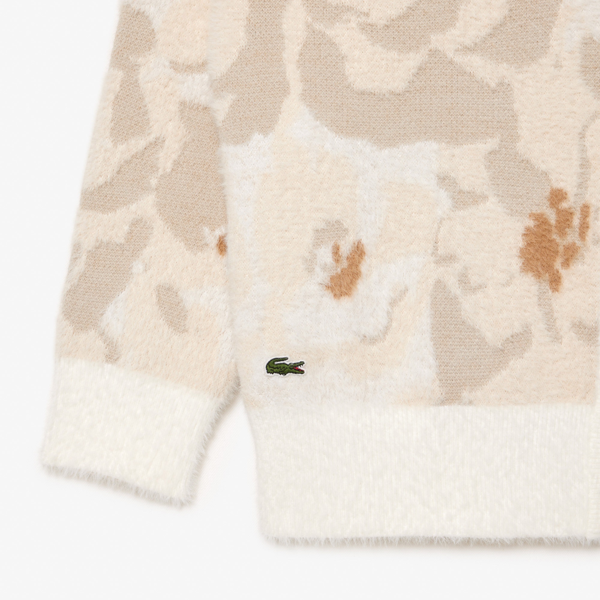 Lacoste Kadın Relaxed Fit V Yaka Desenli Beyaz Hırka