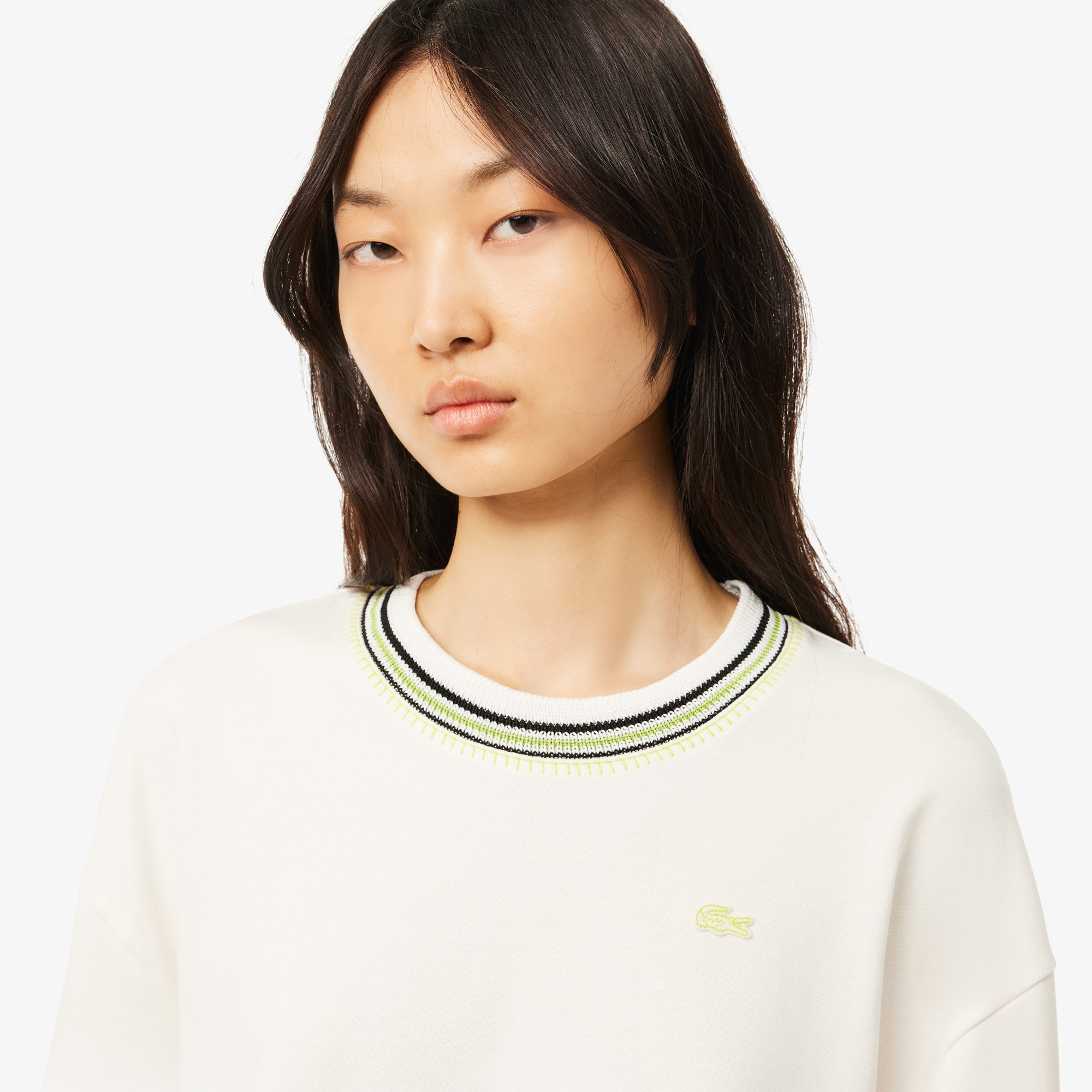 Lacoste Kadın Relaxed Fit Bisiklet Yaka Beyaz Sweatshirt
