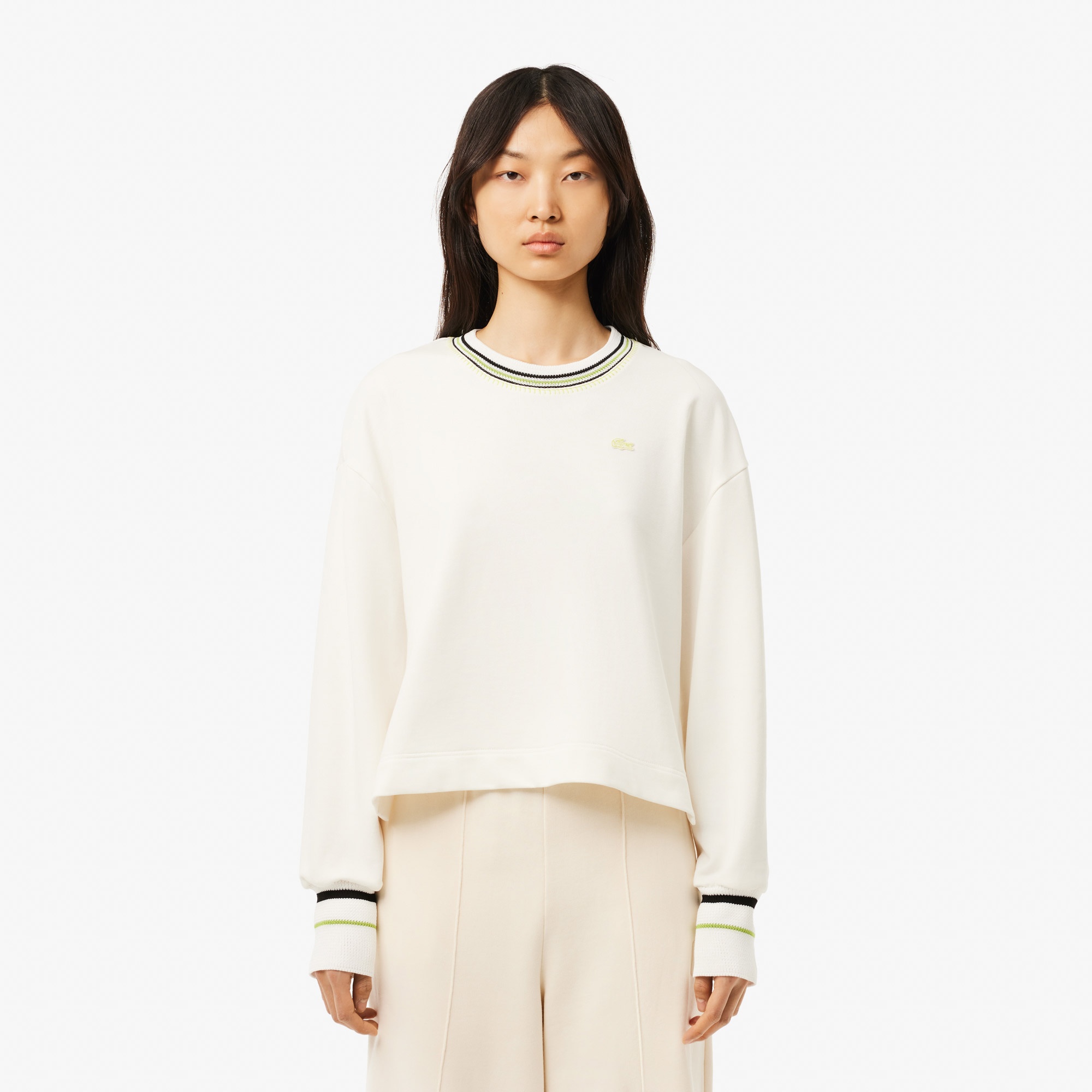 Lacoste Kadın Relaxed Fit Bisiklet Yaka Beyaz Sweatshirt