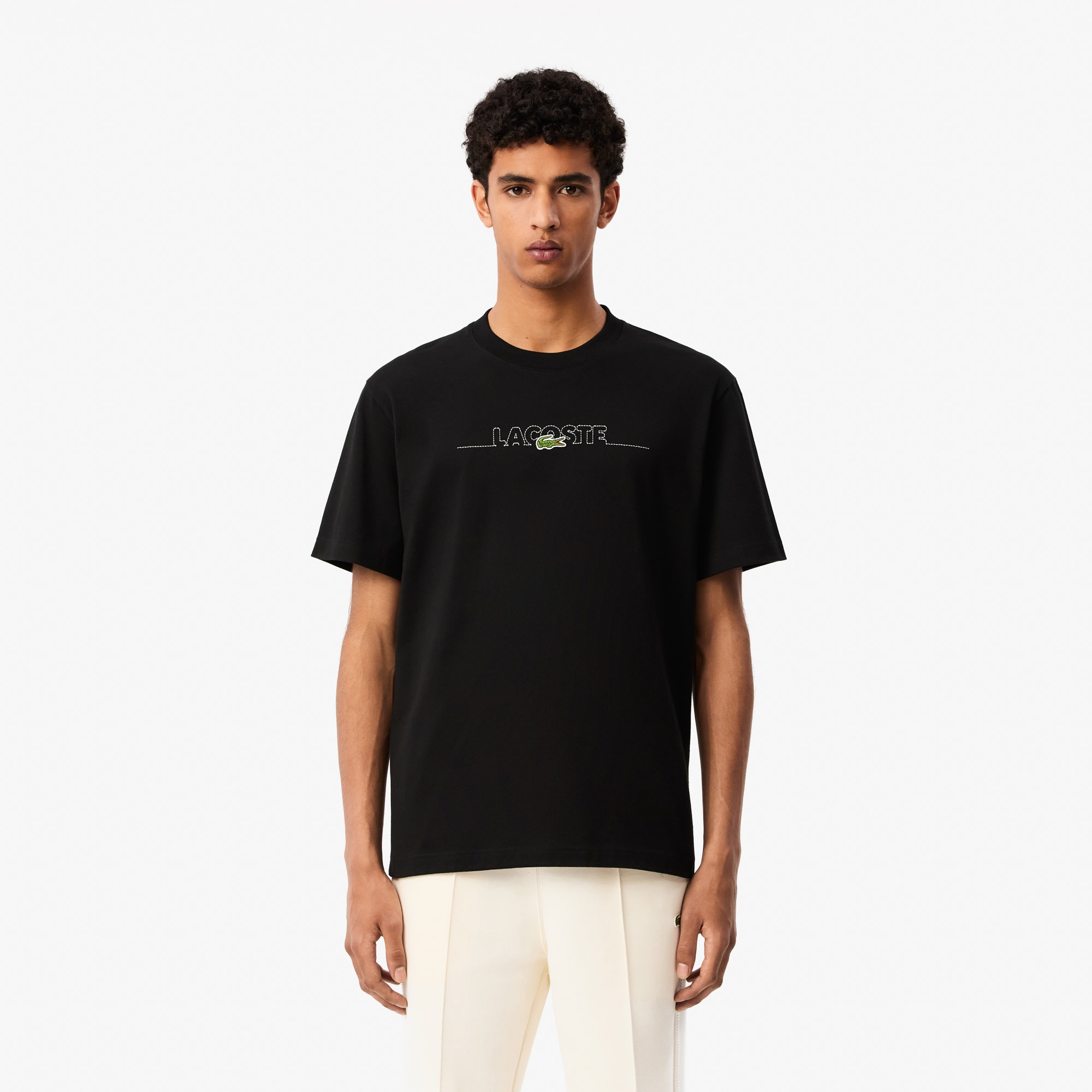 Lacoste Erkek Classic Fit Bisiklet Yaka Baskılı Siyah T-Shirt