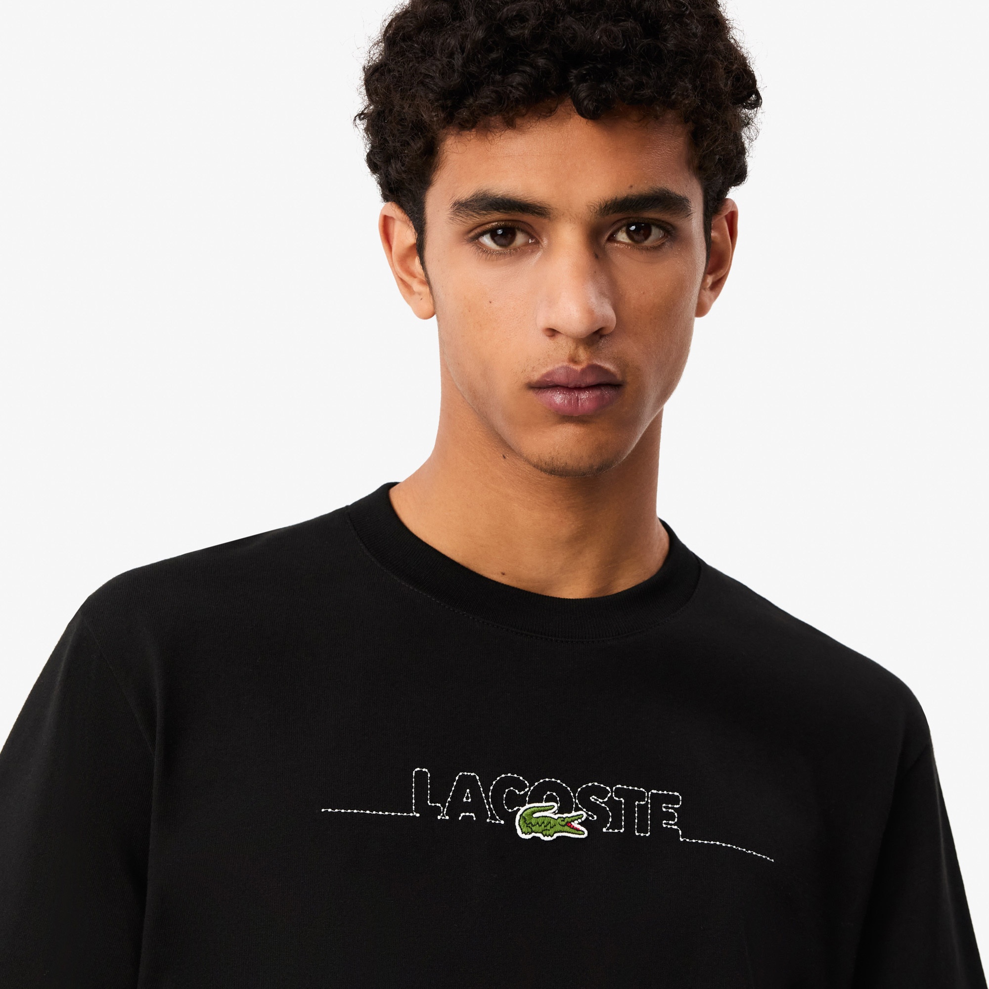 Lacoste Erkek Classic Fit Bisiklet Yaka Baskılı Siyah T-Shirt