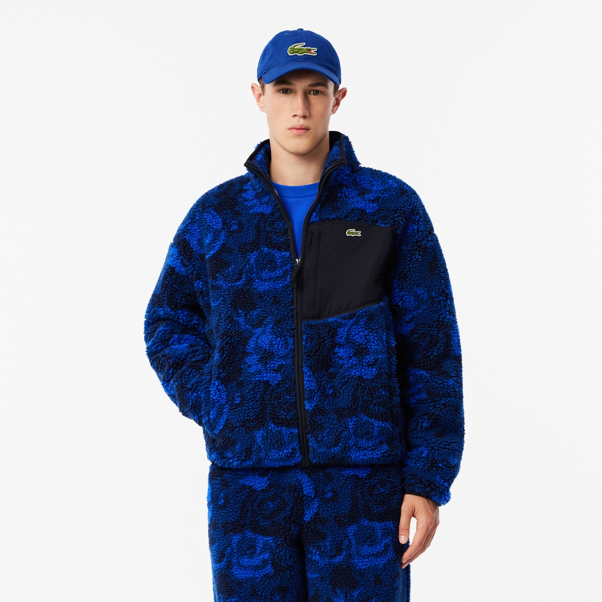 Lacoste Erkek Dik Yaka Desenli Lacivert Mont