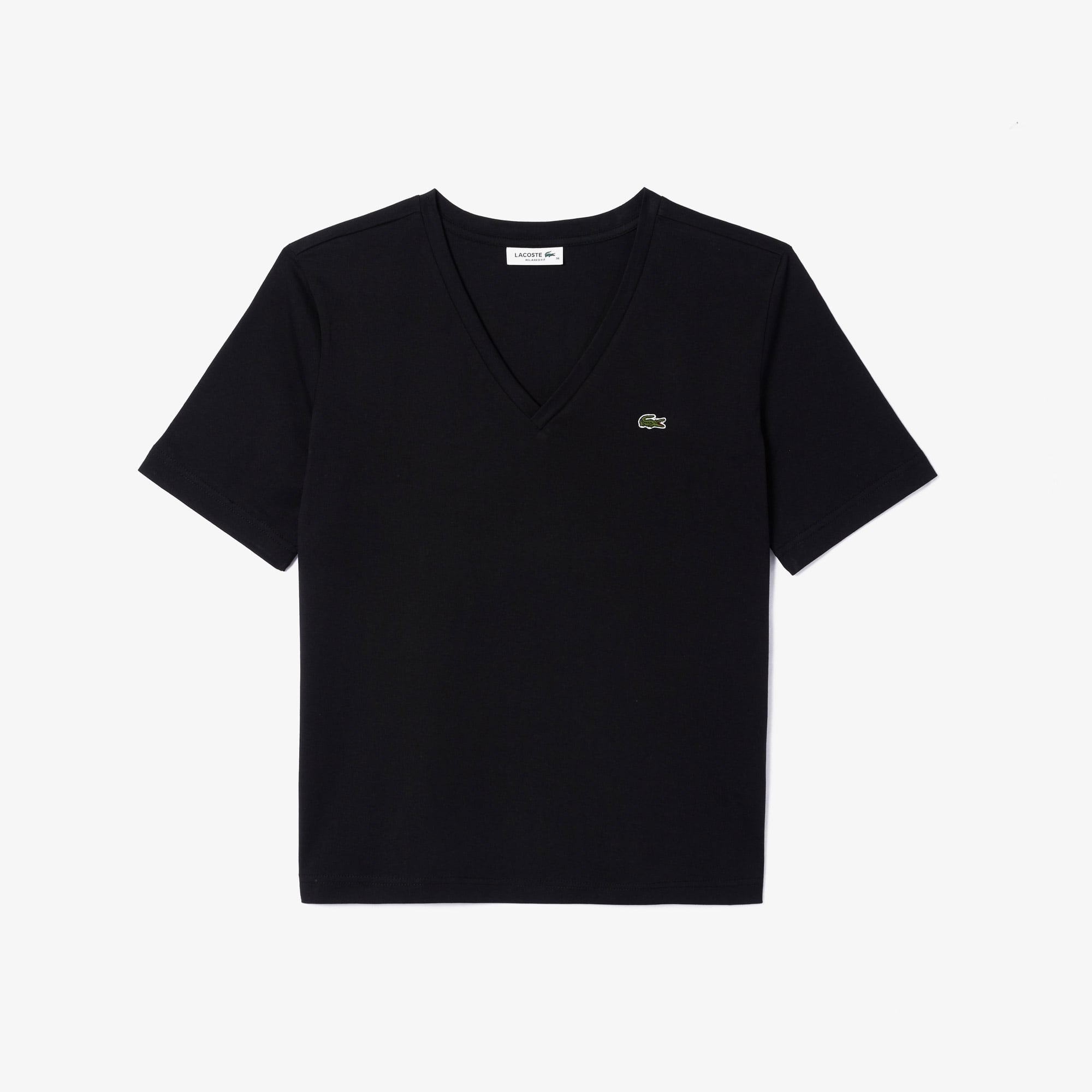 Lacoste Kadın Relaxed Fit V Yaka Siyah T-Shirt görsel 4