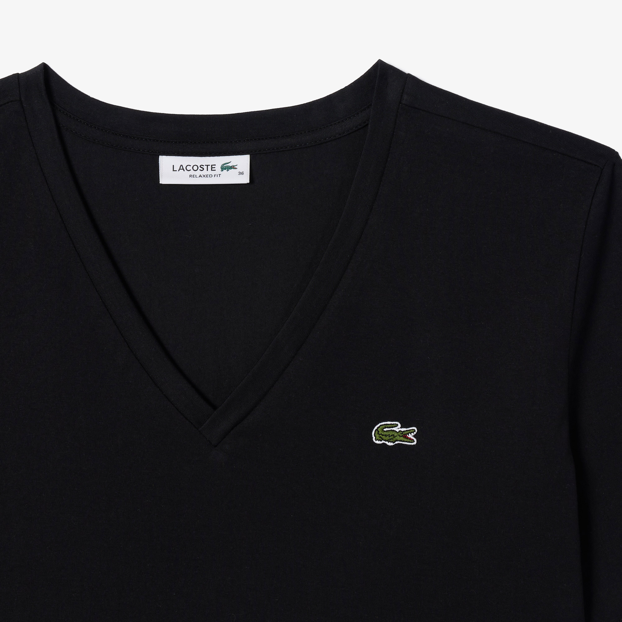 Lacoste Kadın Relaxed Fit V Yaka Siyah T-Shirt görsel 6