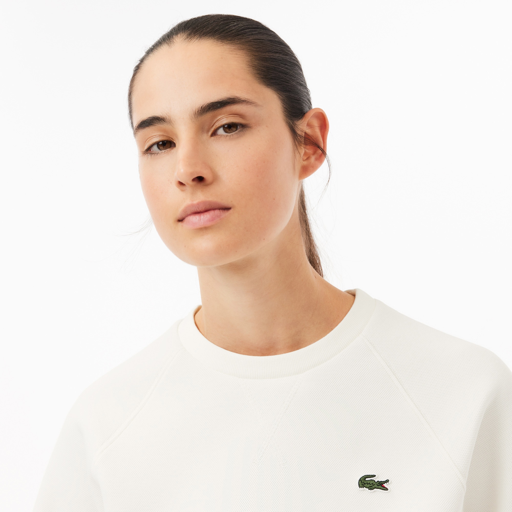 Lacoste Kadın Regular Fit Bisiklet Yaka Beyaz Sweatshirt