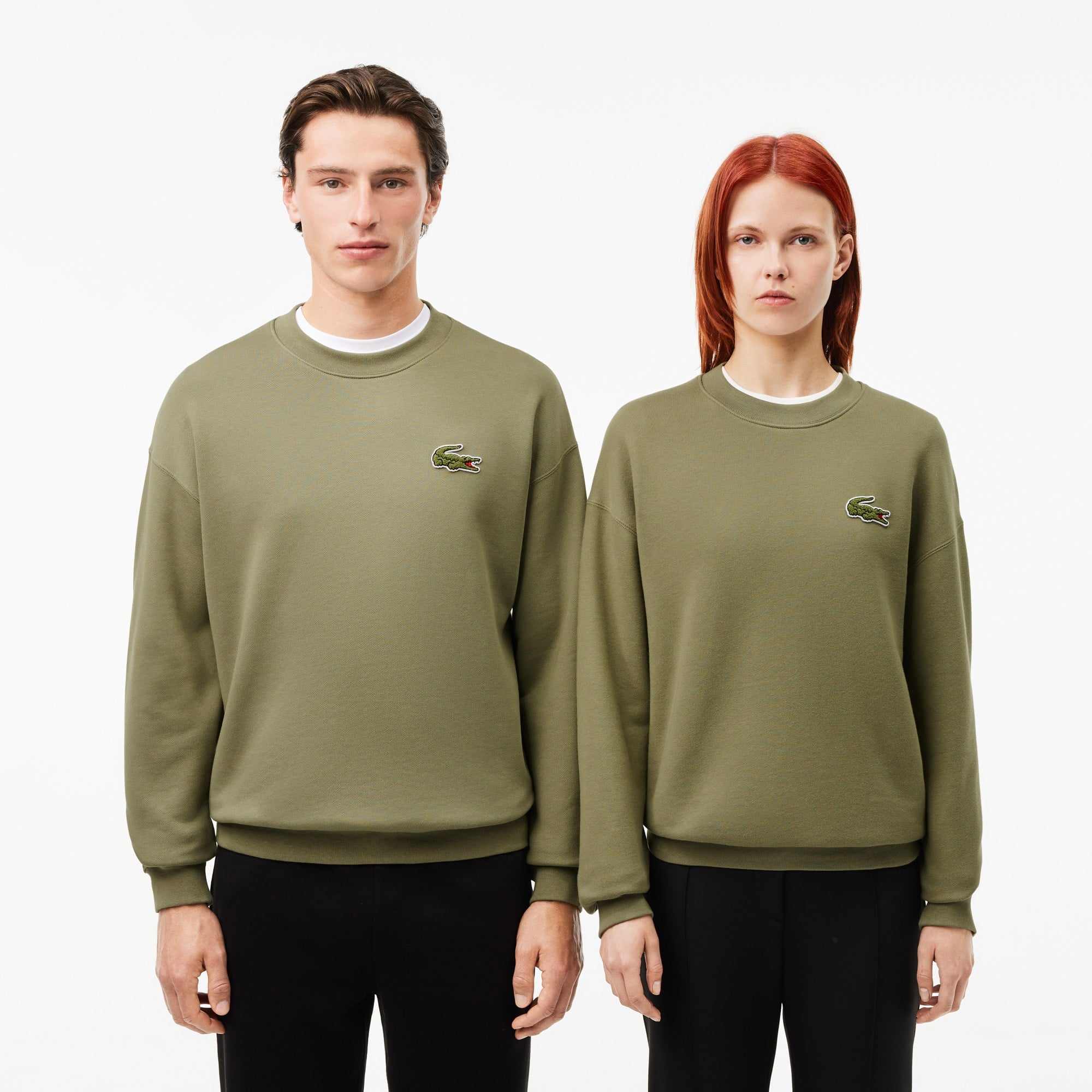 Lacoste Unisex Loose Fit Bisiklet Yaka Organik Pamuk Haki Sweatshirt