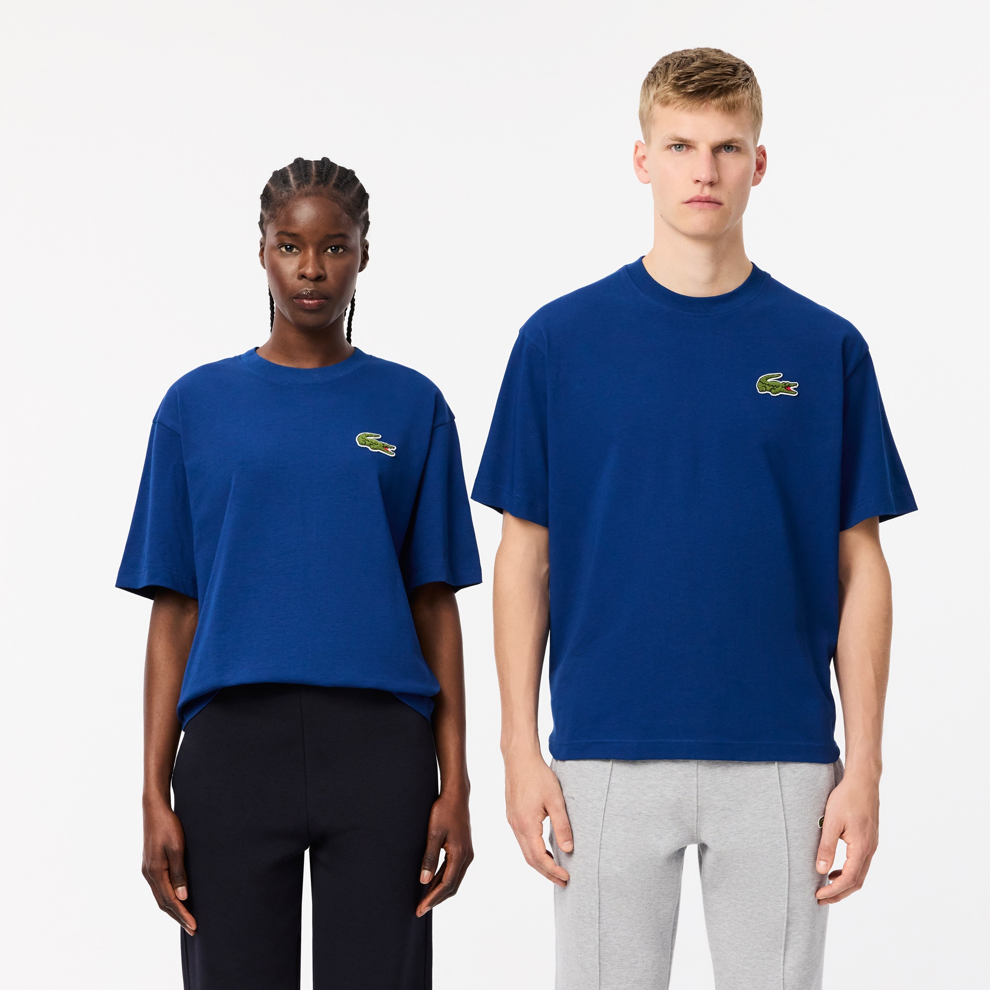 Lacoste Unisex Loose Fit Bisiklet Yaka Organik Pamuk Koyu Mavi T-Shirt