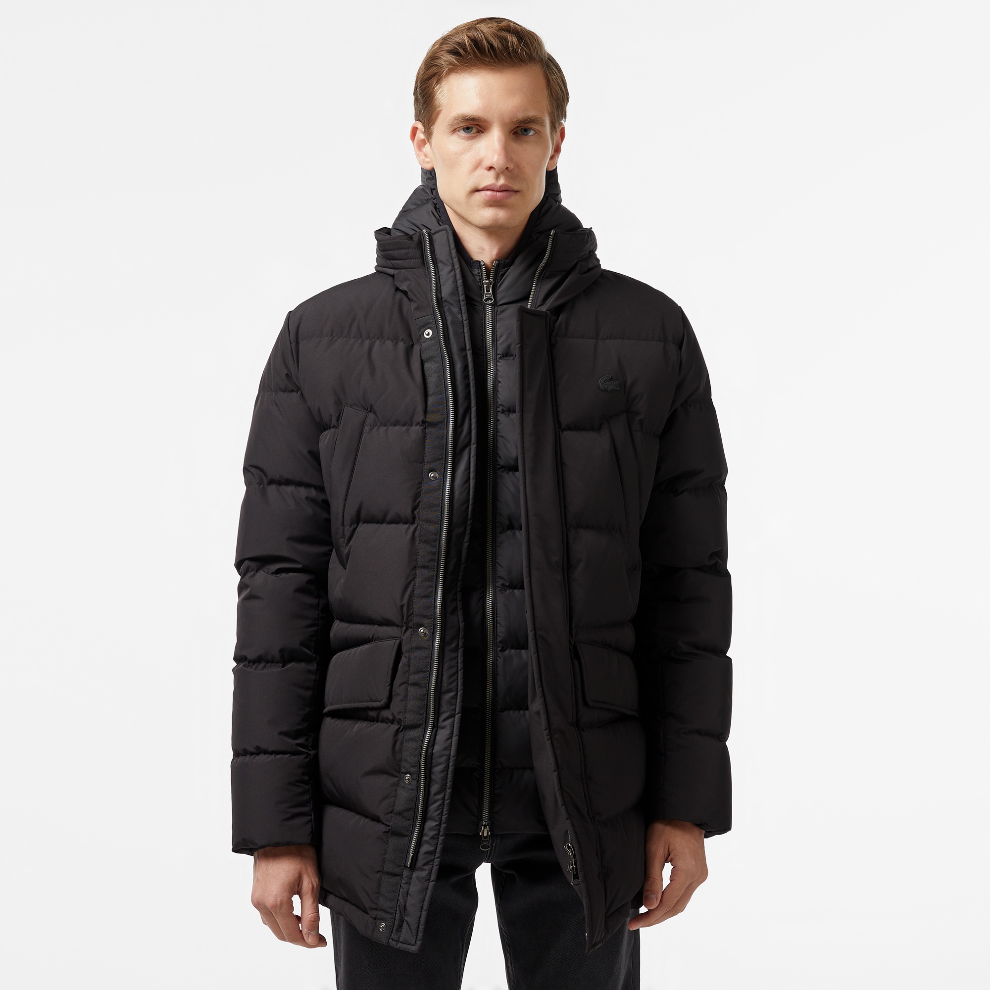 Lacoste Erkek Kapüşonlu Siyah Şişme Mont