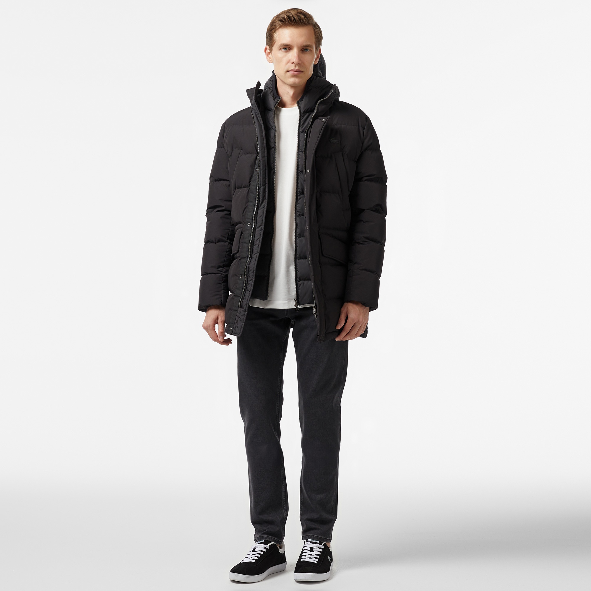 Lacoste Erkek Kapüşonlu Siyah Şişme Mont