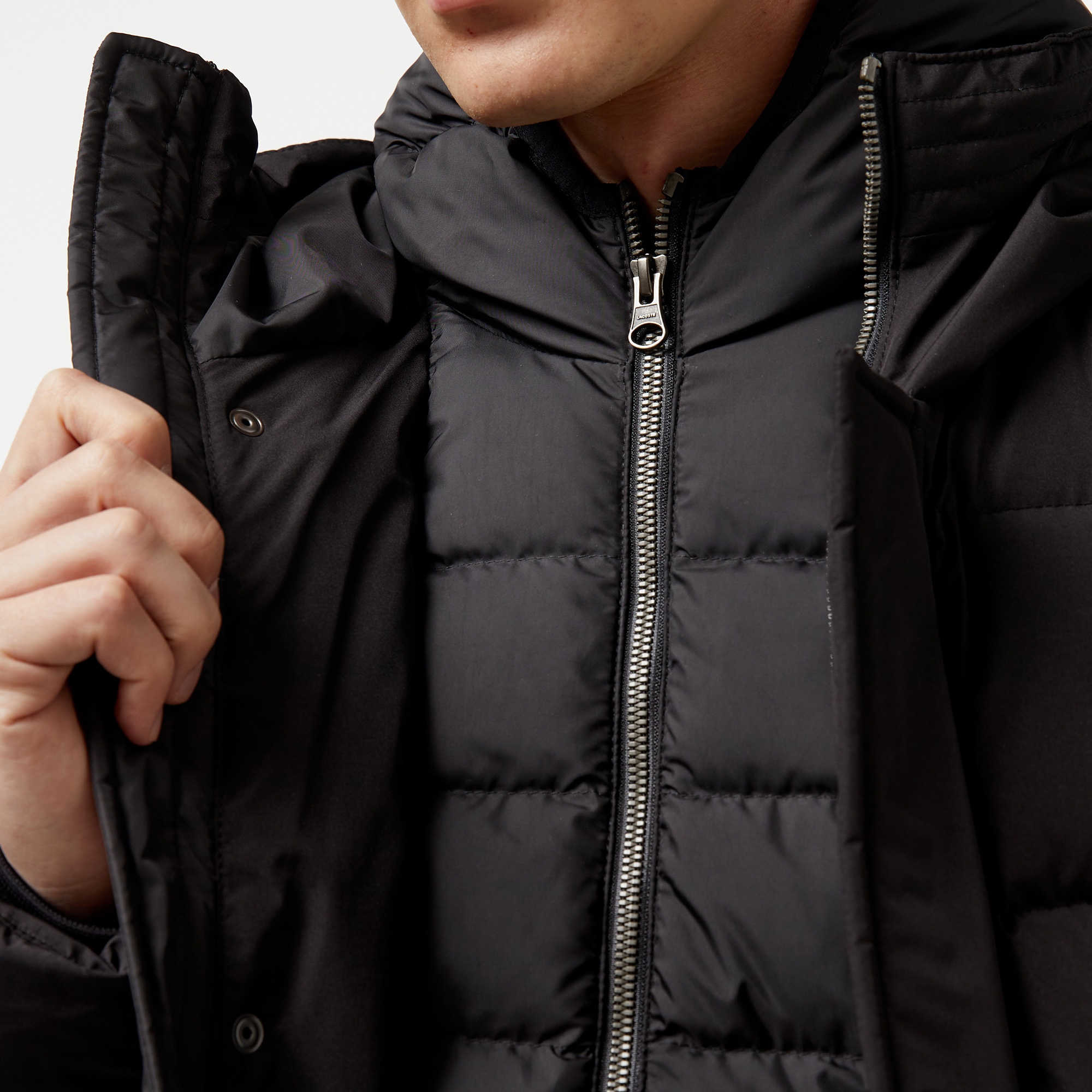 Lacoste Erkek Kapüşonlu Siyah Şişme Mont