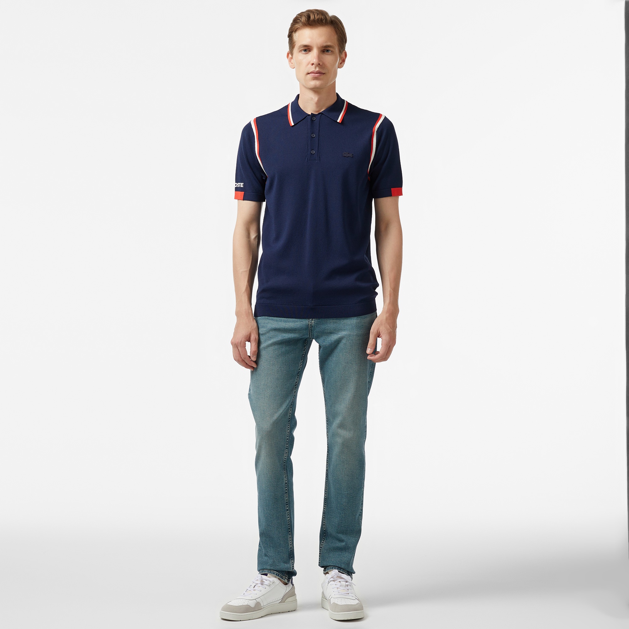 Lacoste Erkek Regular Fit Polo Yaka Renk Bloklu Lacivert Triko