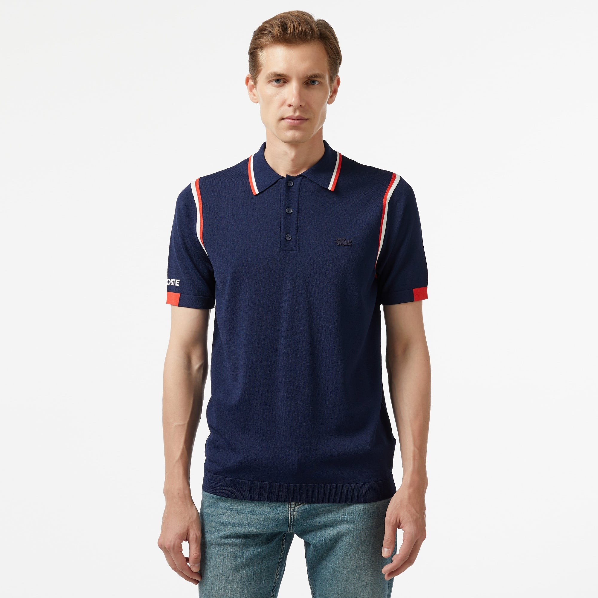 Lacoste Erkek Regular Fit Polo Yaka Renk Bloklu Lacivert Triko