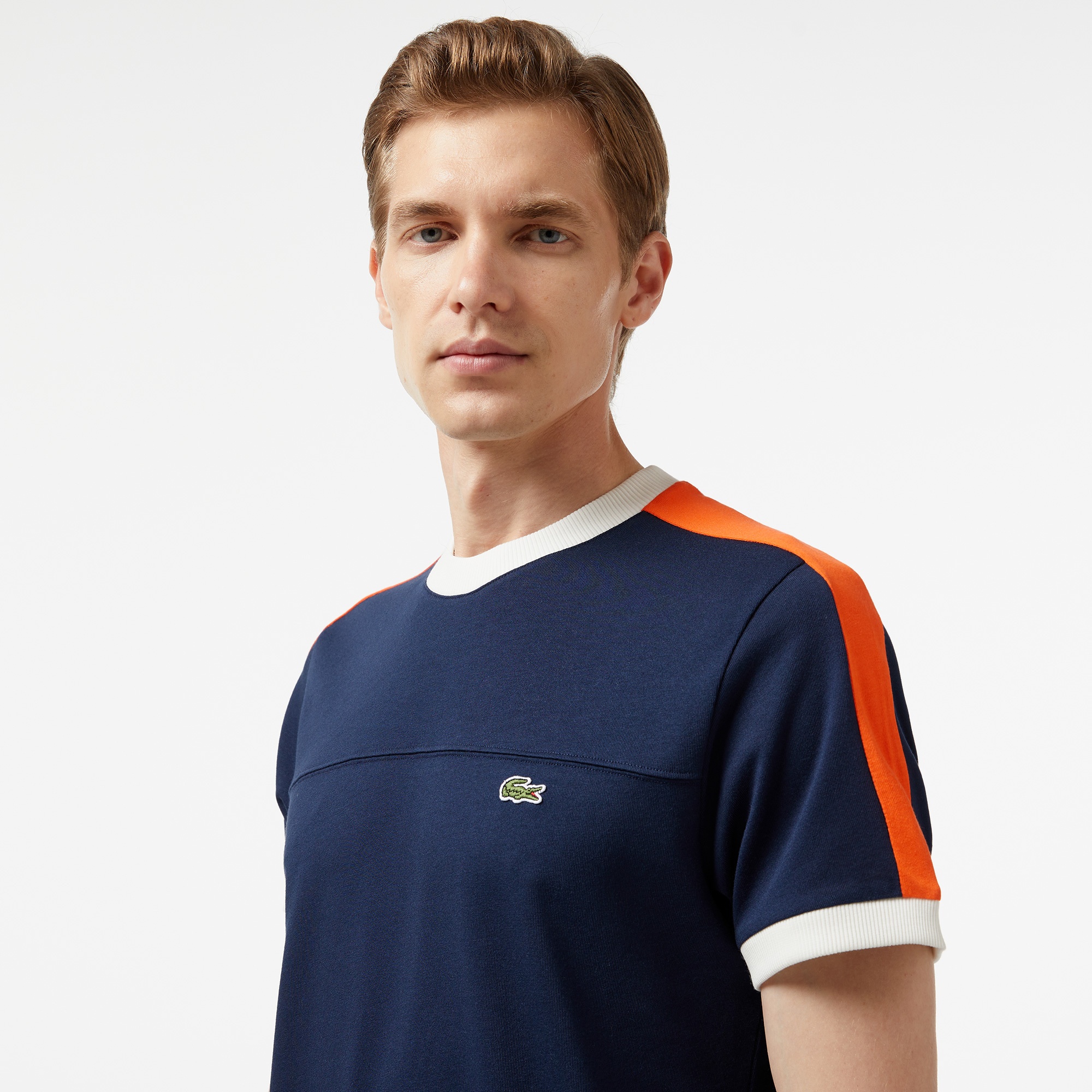 Lacoste Erkek Regular Fit Bisiklet Yaka Çizgili Lacivert T-Shirt