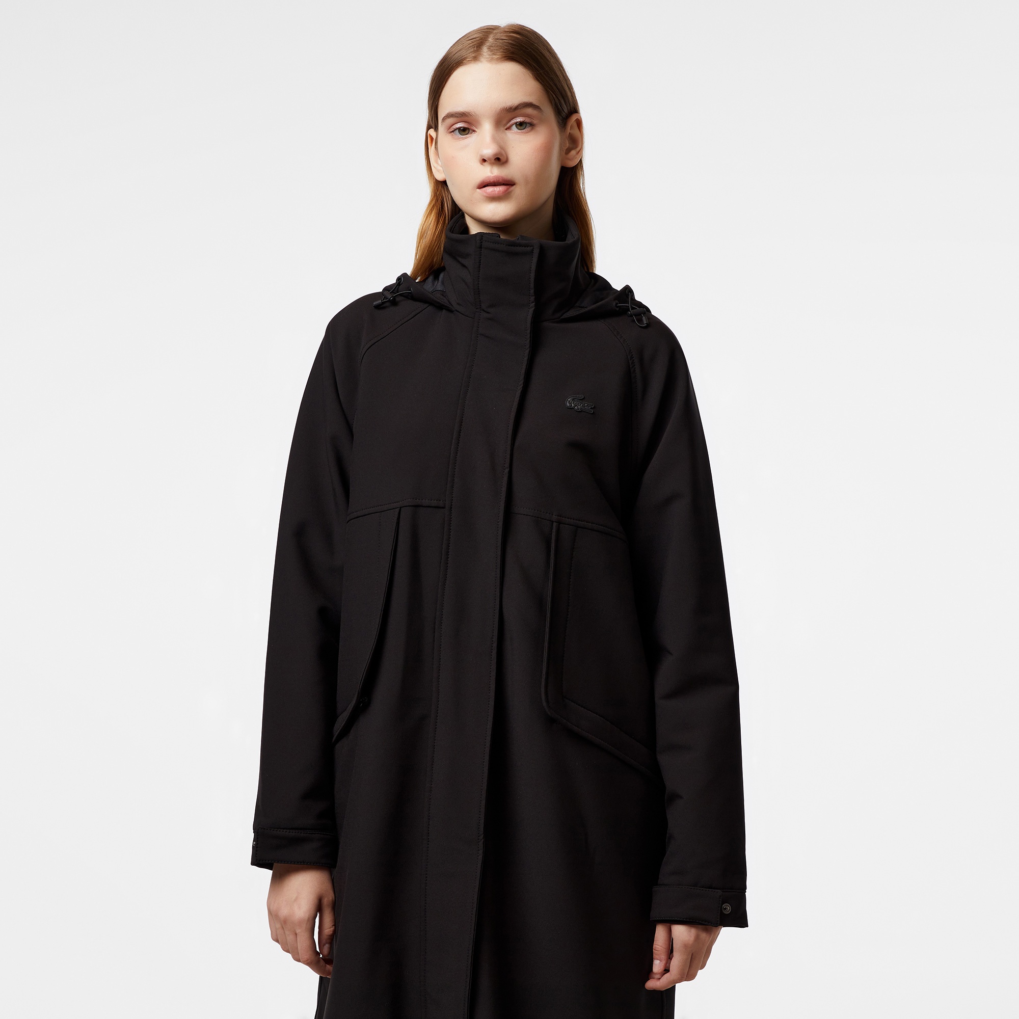 Lacoste Kadın Relaxed Fit Kapüşonlu Siyah Yağmurluk