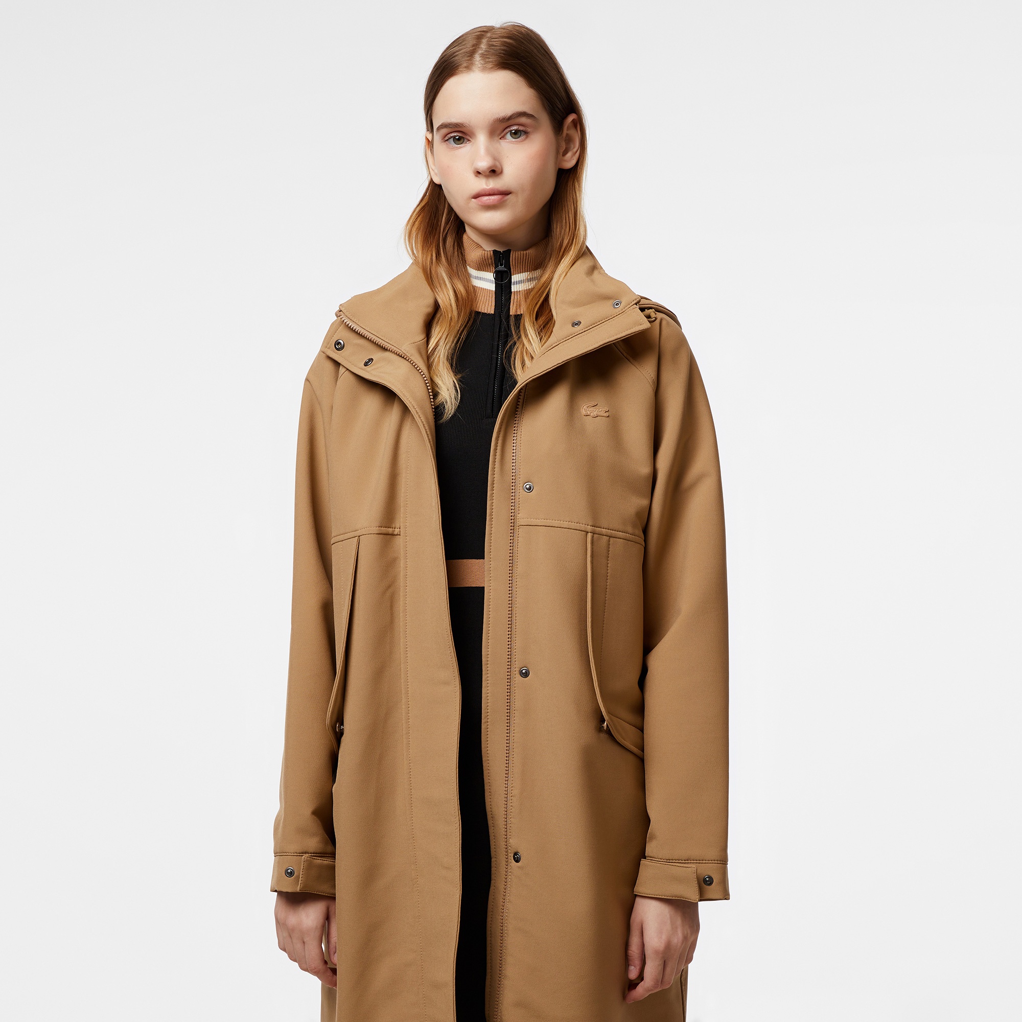 Lacoste Kadın Relaxed Fit Kapüşonlu Kahverengi Yağmurluk