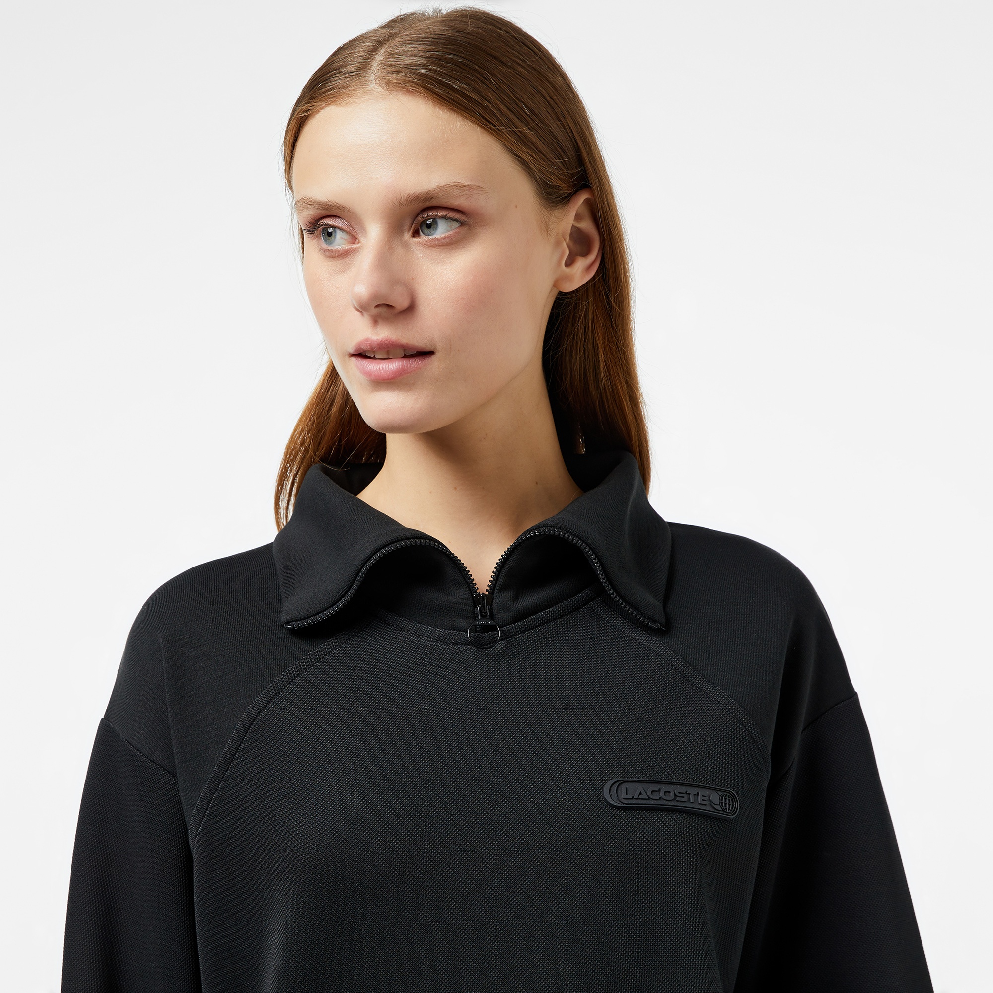 Lacoste Kadın Regular Fit Fermuarlı Dik Yaka Siyah Sweatshirt