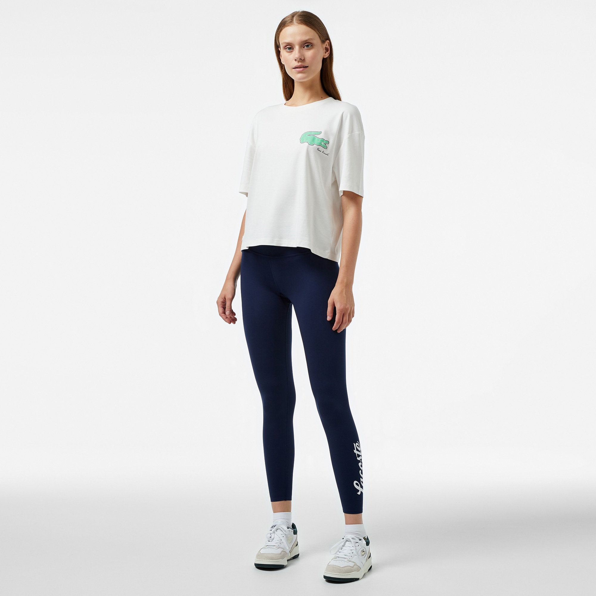 Lacoste Kadın Slim Fit Baskılı Lacivert Tayt