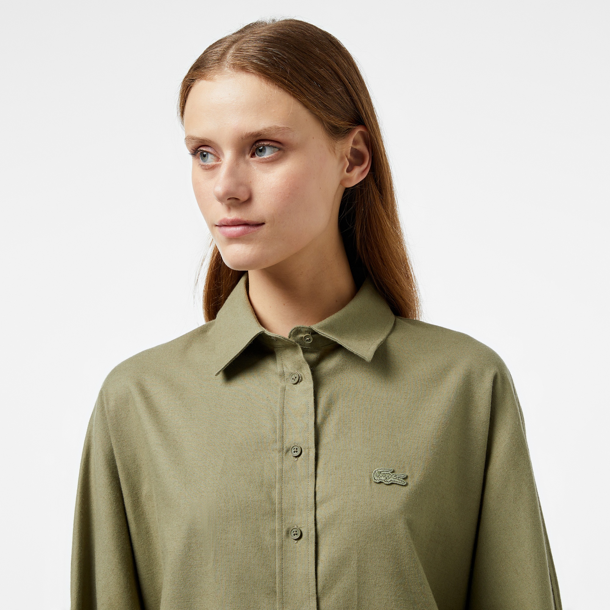 Lacoste Kadın Loose Fit Haki Gömlek