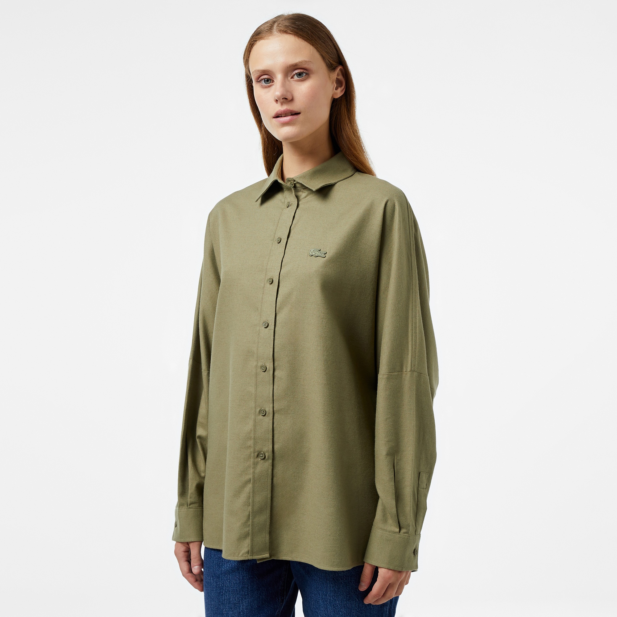 Lacoste Kadın Loose Fit Haki Gömlek