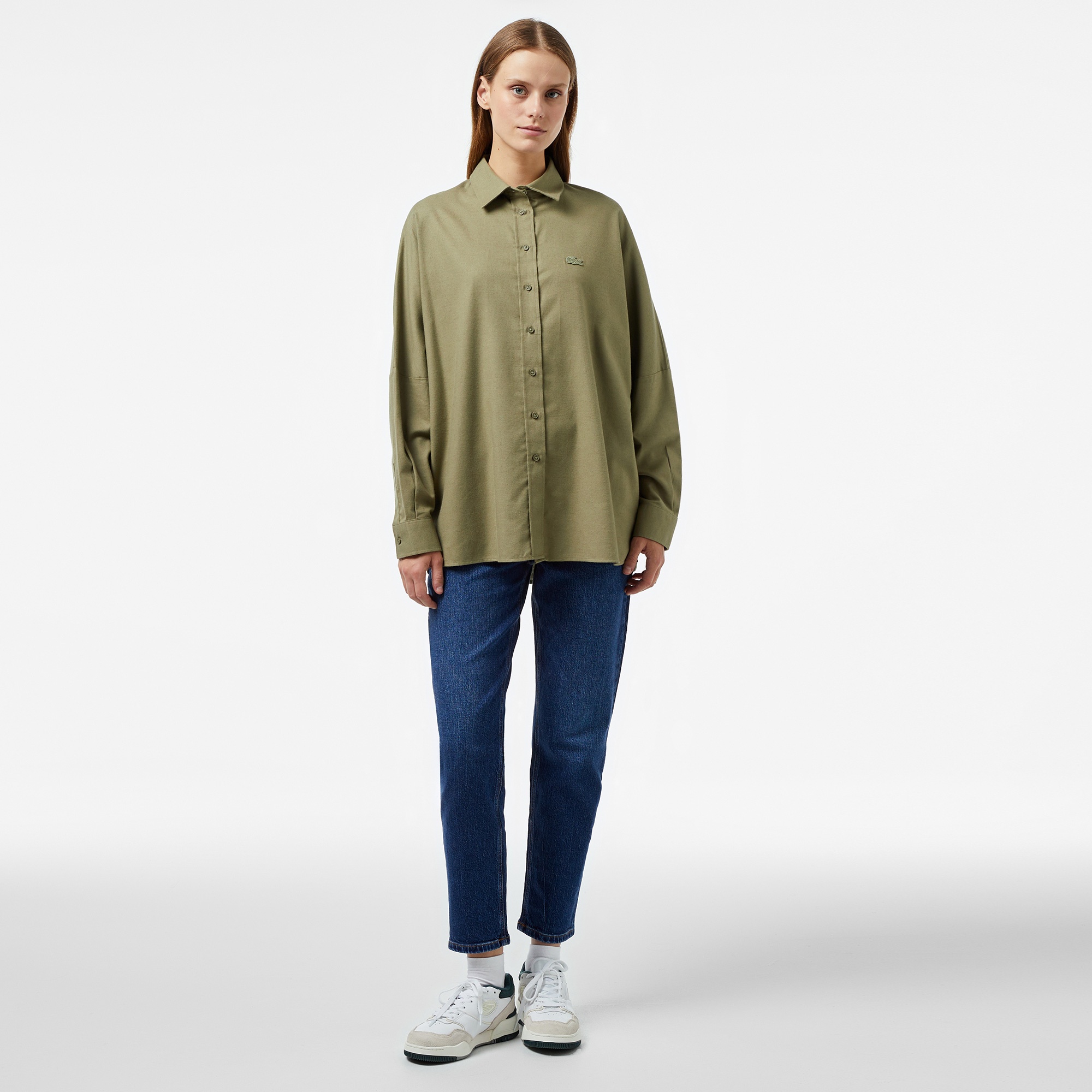 Lacoste Kadın Loose Fit Haki Gömlek