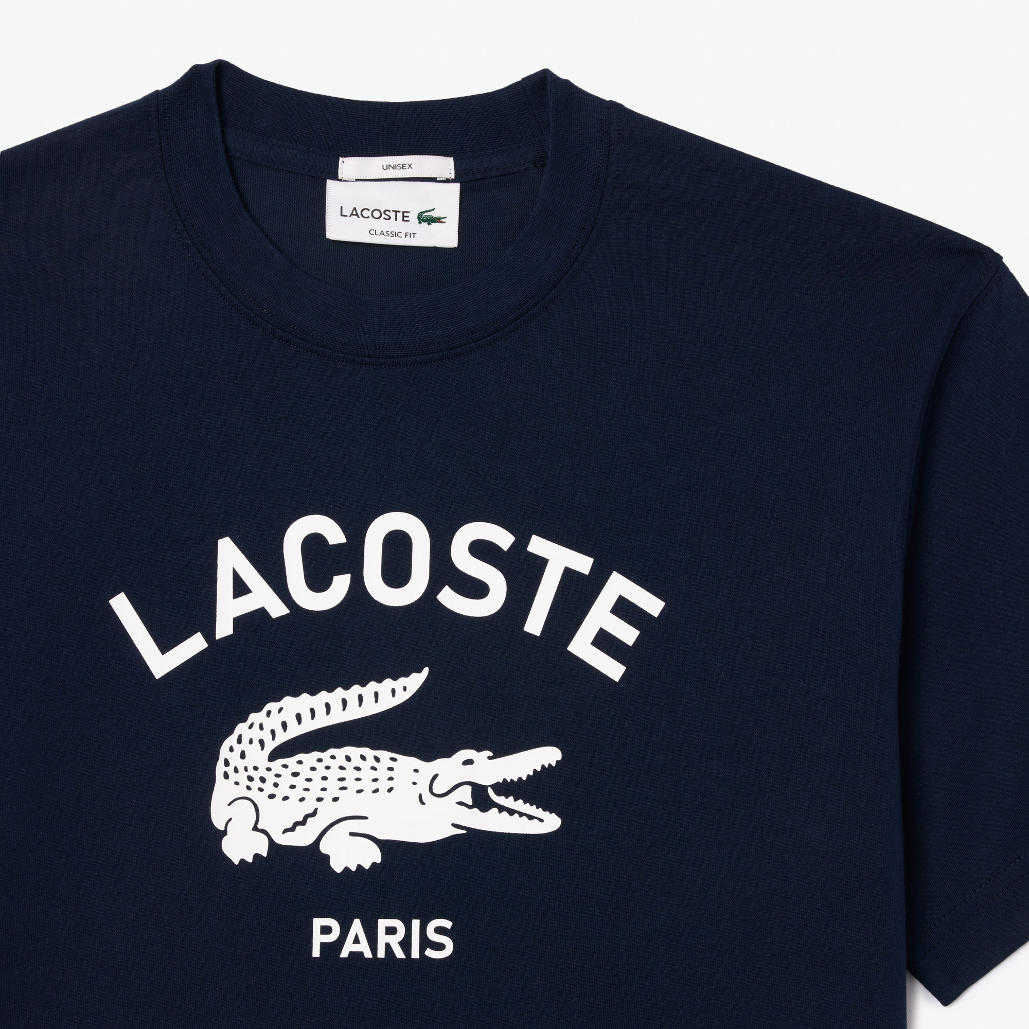 Lacoste Unisex Bisiklet Yaka Baskılı Lacivert T-Shirt görsel 6