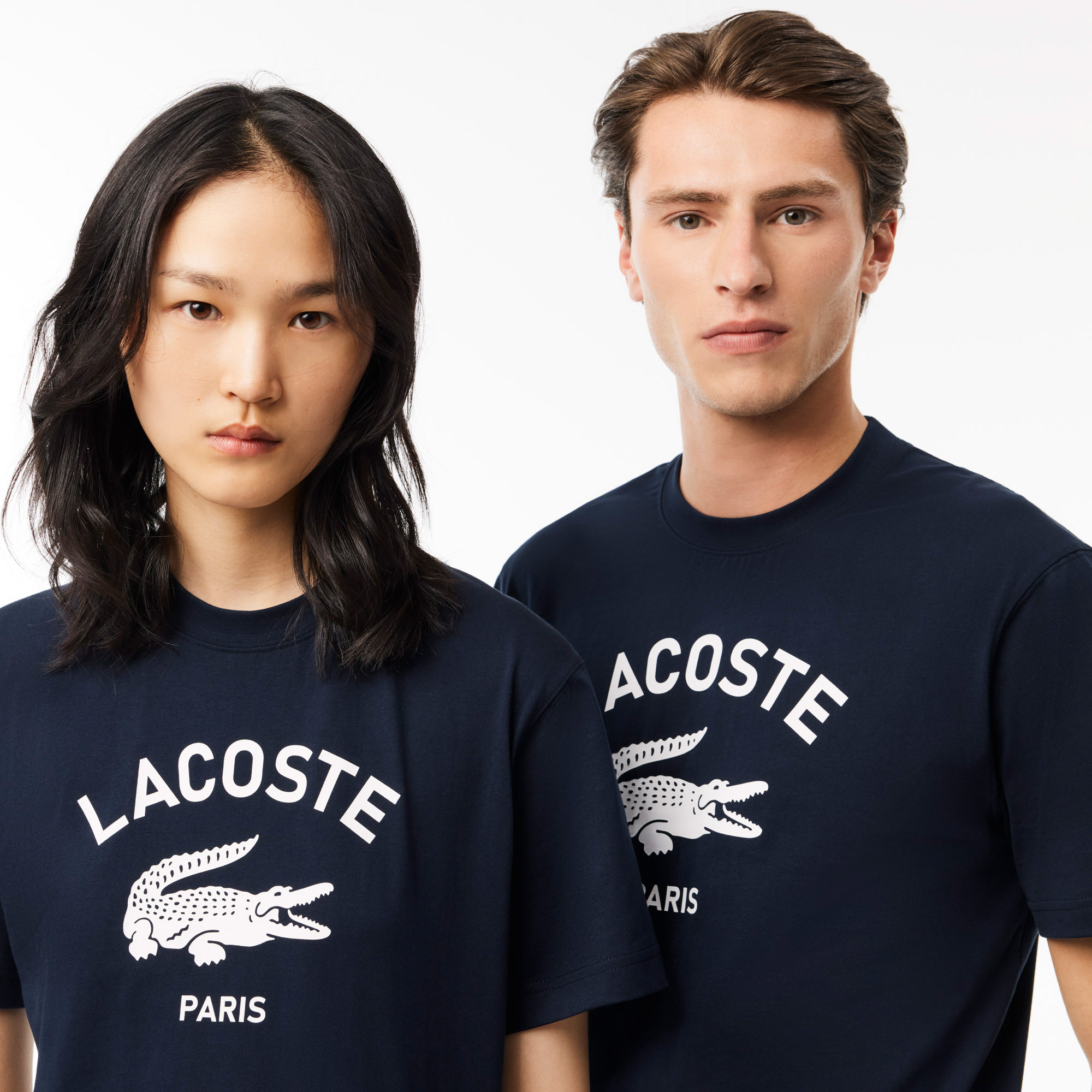 Lacoste Unisex Bisiklet Yaka Baskılı Lacivert T-Shirt görsel 2