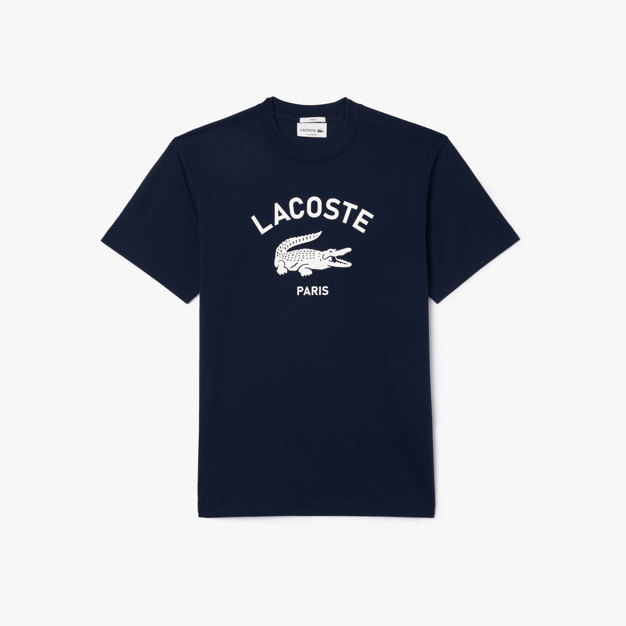 Lacoste Unisex Bisiklet Yaka Baskılı Lacivert T-Shirt görsel 4