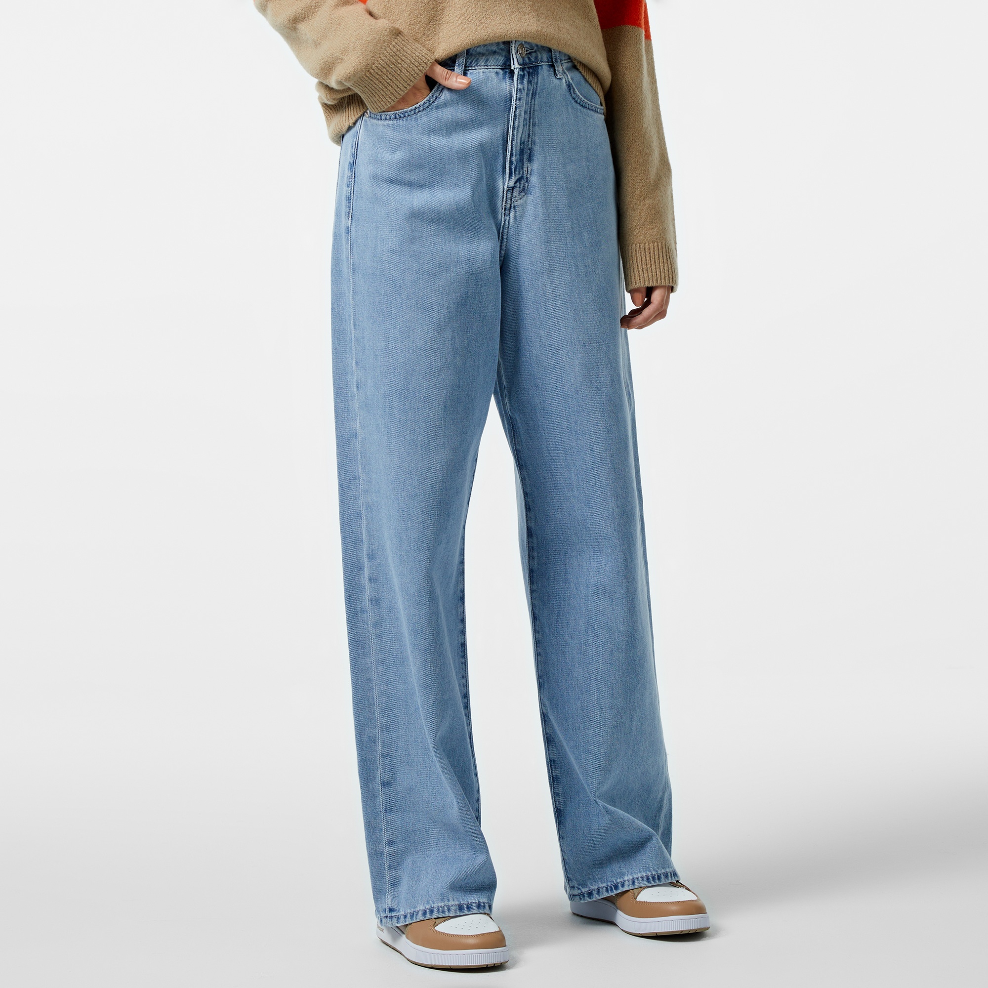 Lacoste Kadın Loose Fit Mavi Jean Pantolon