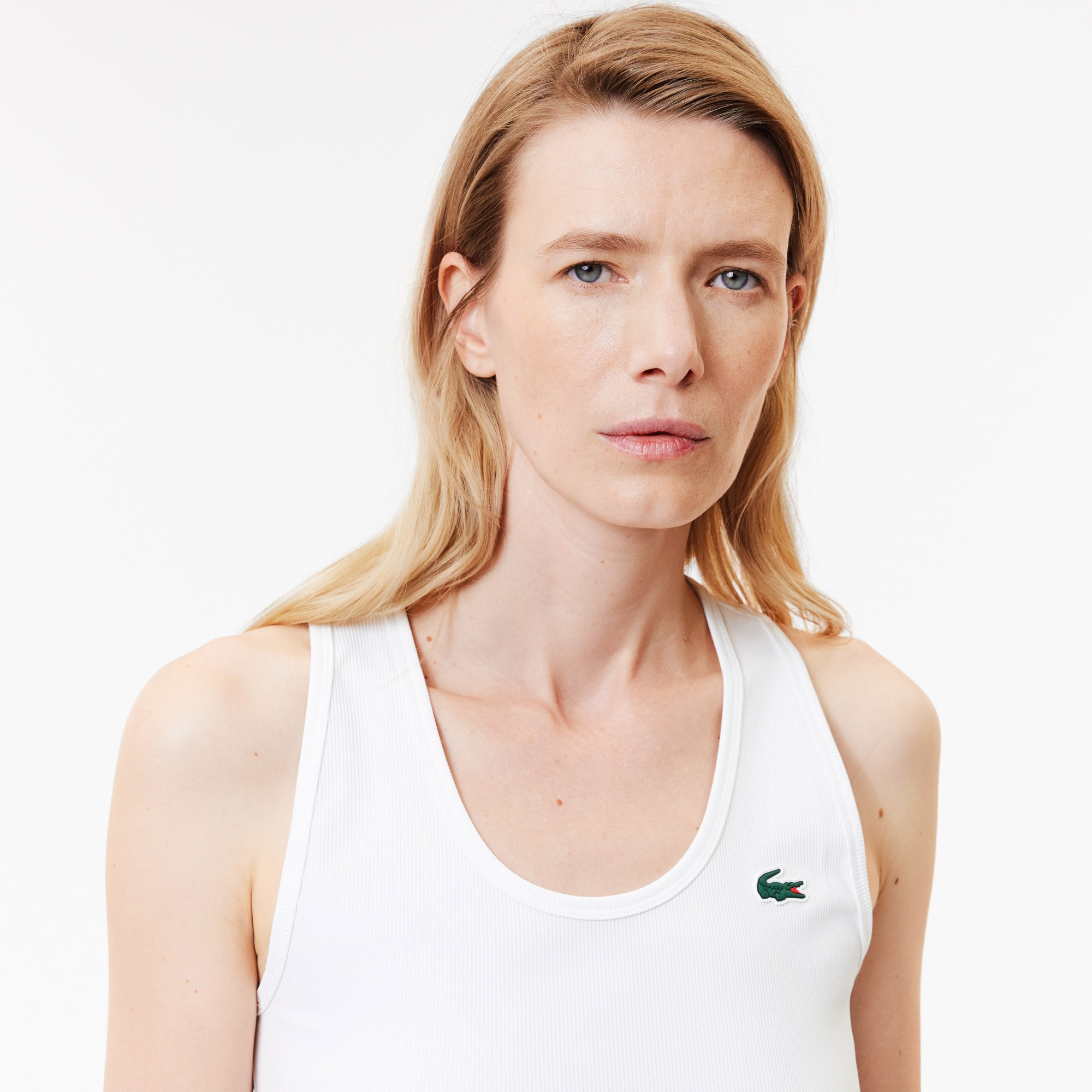 Lacoste Kadın Slim Fit Bisiklet Yaka Beyaz T-Shirt