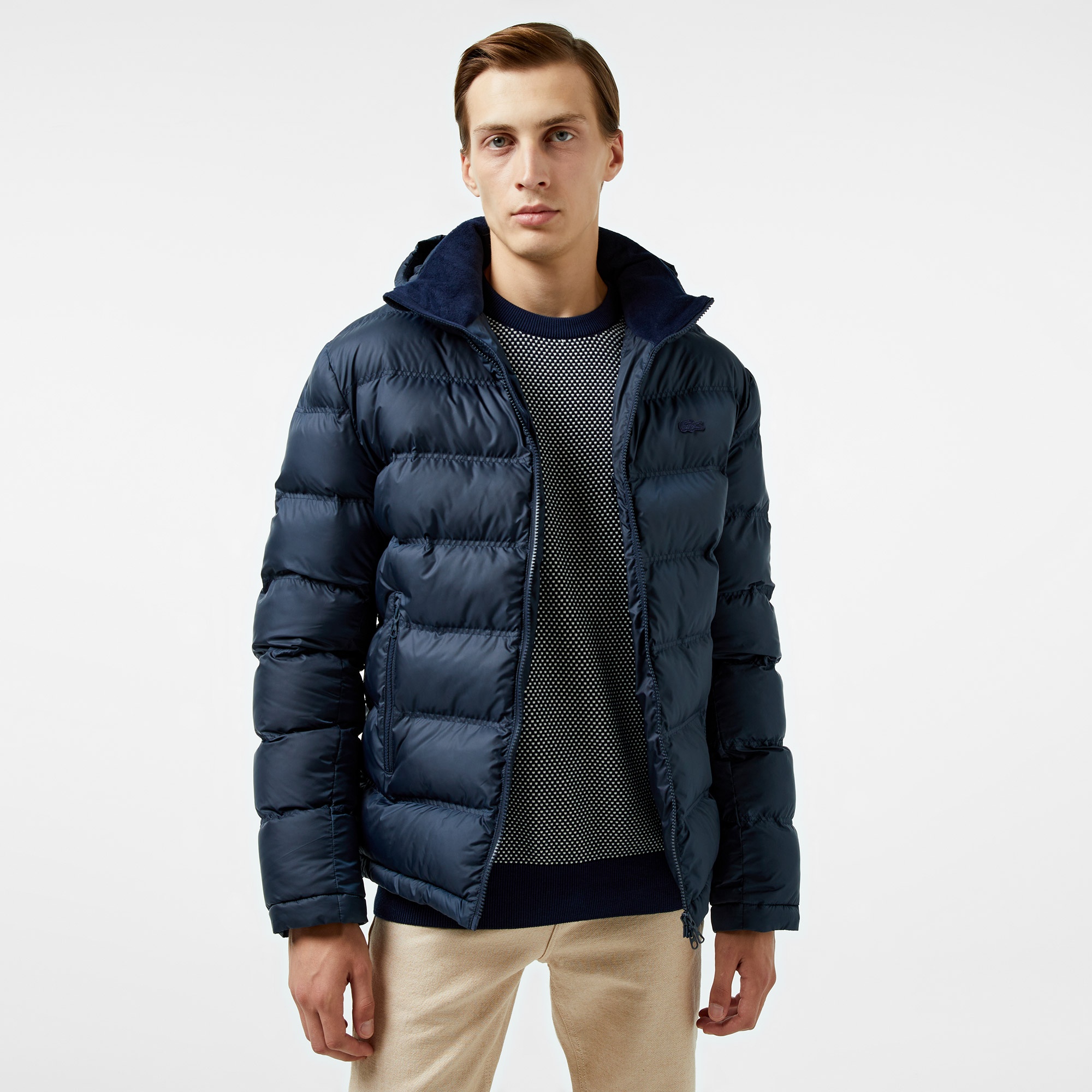 Lacoste Erkek Kapüşonlu Lacivert Şişme Mont