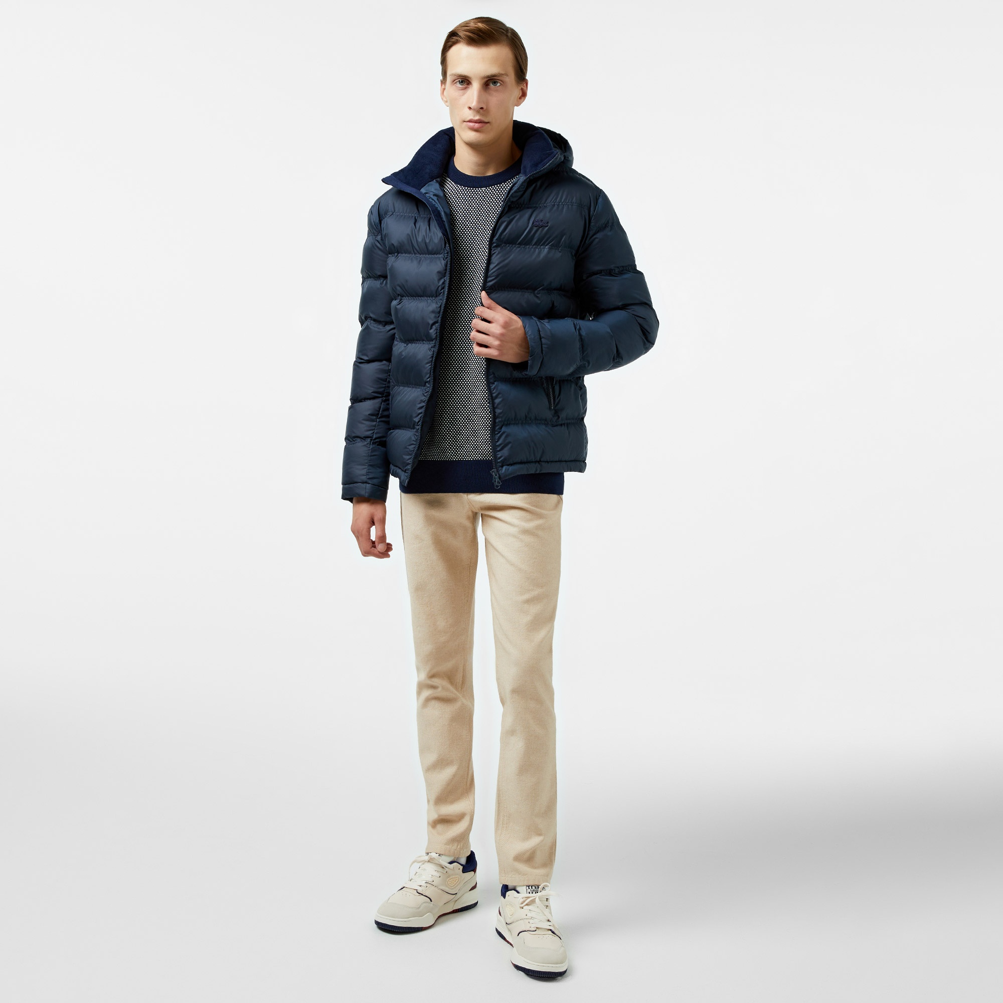 Lacoste Erkek Kapüşonlu Lacivert Şişme Mont