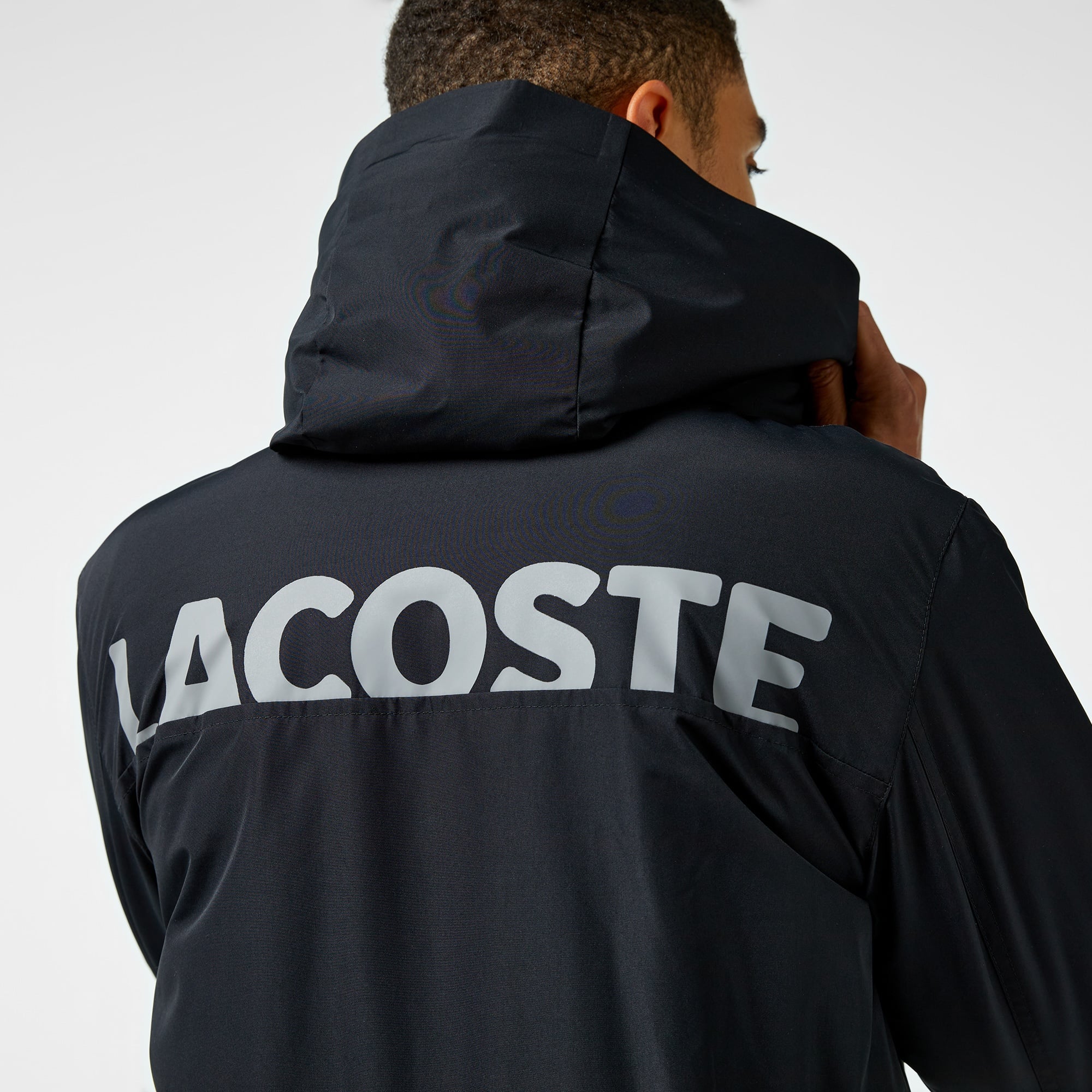 Lacoste Sport Erkek Suya Dayanıklı Baskılı  Kapüşonlu Siyah Mont