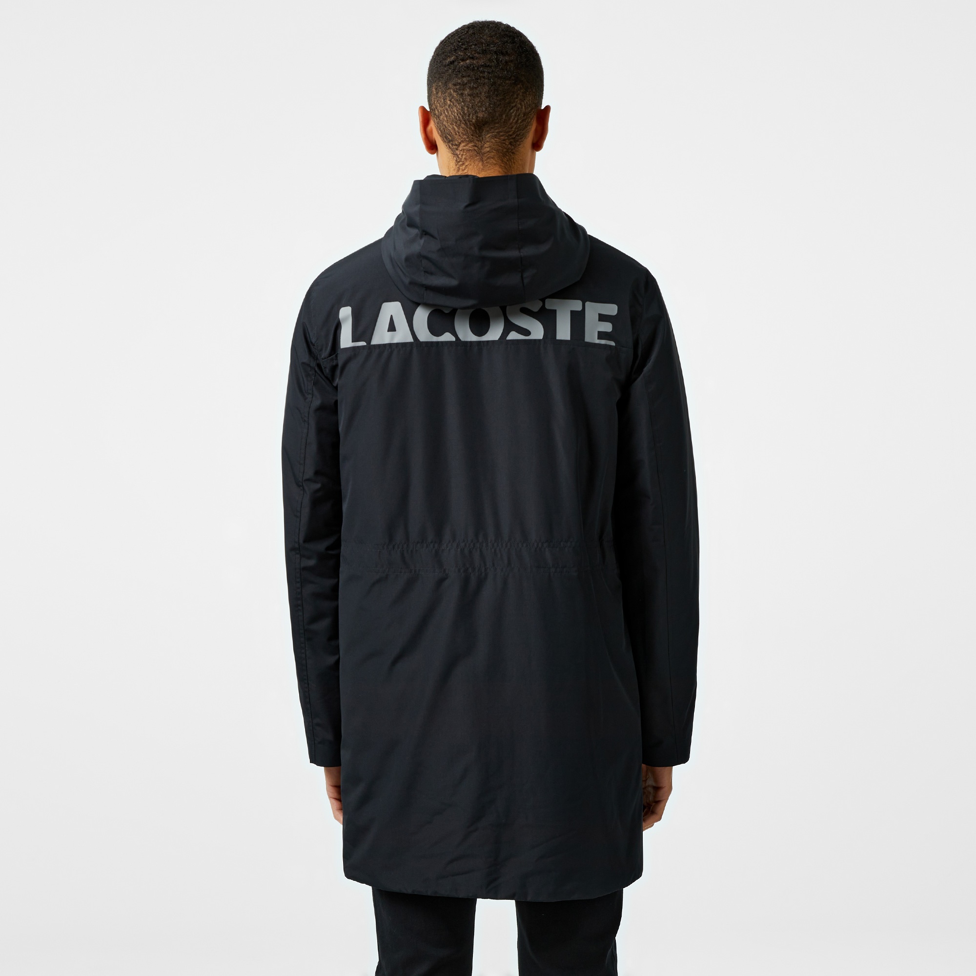 Lacoste Sport Erkek Suya Dayanıklı Baskılı  Kapüşonlu Siyah Mont