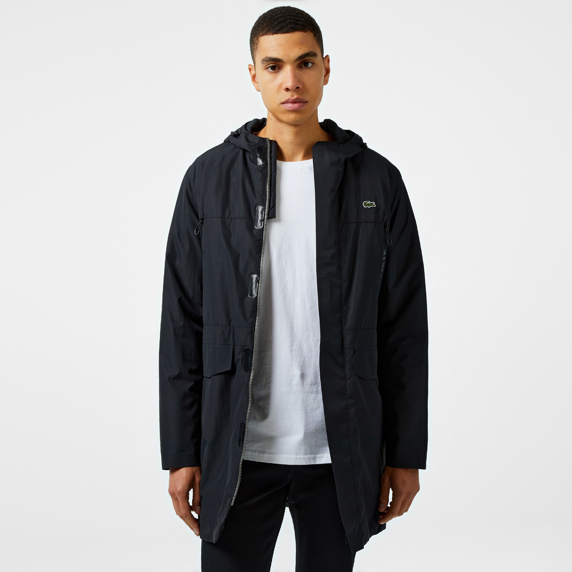 Lacoste Sport Erkek Suya Dayanıklı Baskılı  Kapüşonlu Siyah Mont