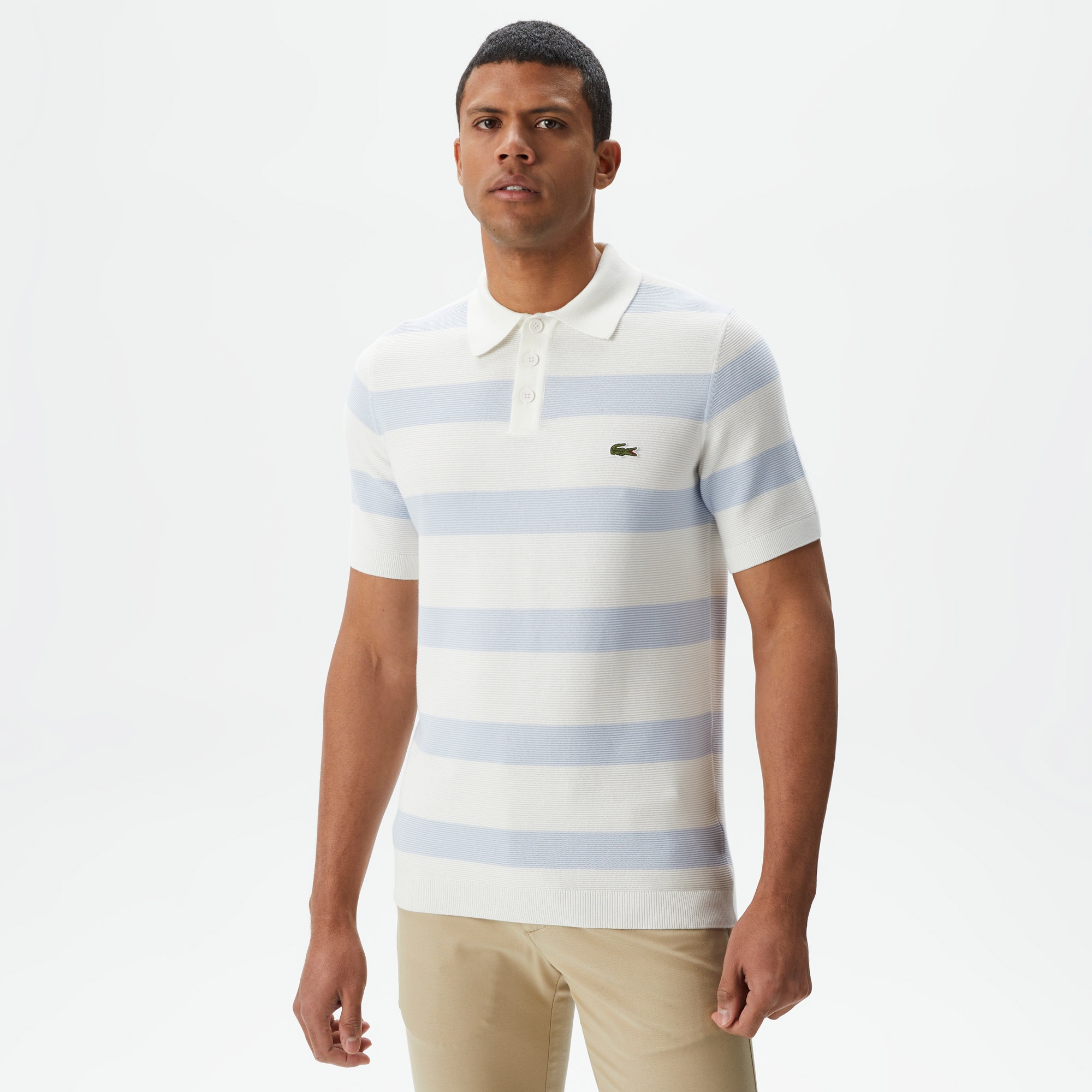 Lacoste Erkek Regular Fit Kısa Kollu Polo Yaka Çizgili Krem Triko