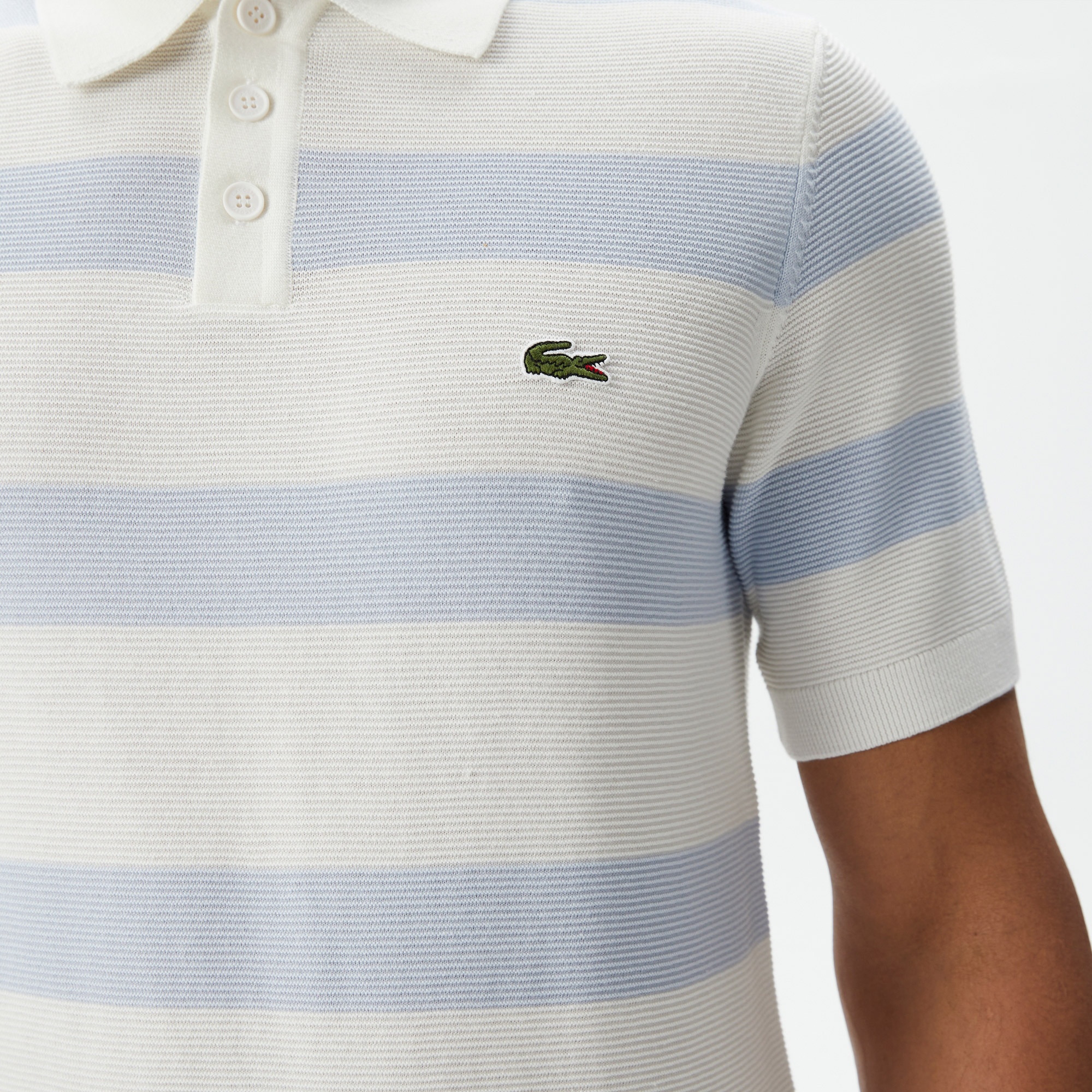 Lacoste Erkek Regular Fit Kısa Kollu Polo Yaka Çizgili Krem Triko