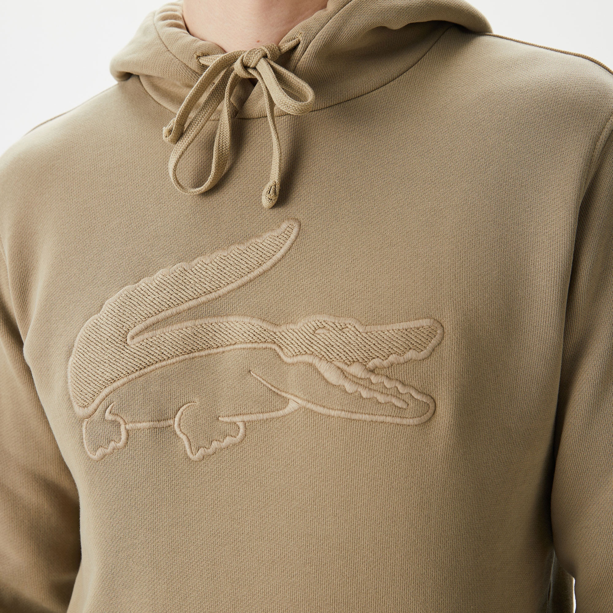 Lacoste Erkek Relaxed Fit Kapüşonlu Baskılı Bej Sweatshirt